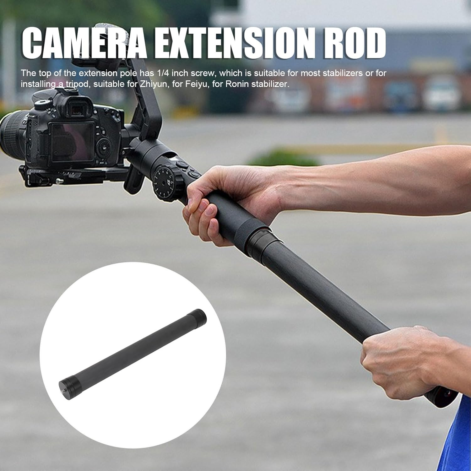 Camera Extension Pole, 37CM Carbon Fiber Camera Tripod Extension Pole with Top 1/4 Inch Screw, Universal Handheld Stabilizer Extension Rod for Photography