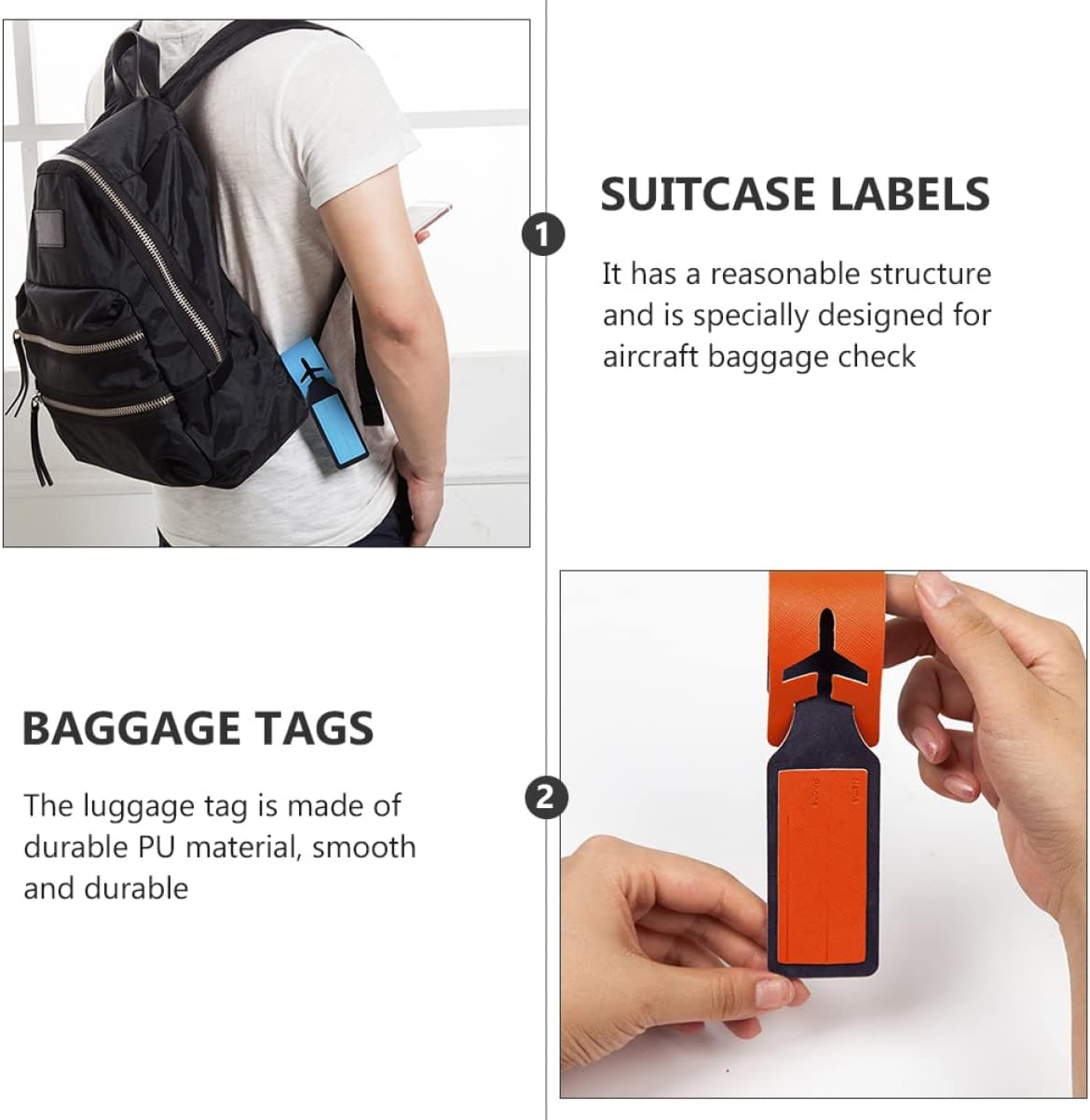 BUTIFULSIC 2Pcs Pu Material Luggage Tags for Travel Baggage Tags Labels for Airplane Random Color image number 2