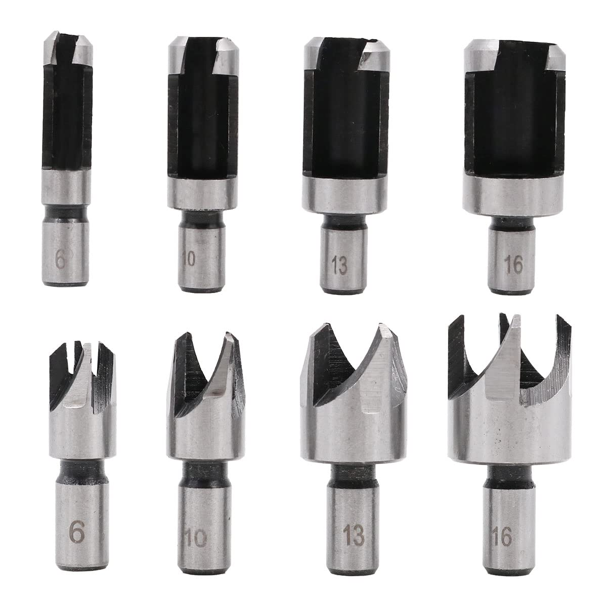 ZONADA 8Pcs in Set Wood Plug Cutters Roundwood Wood Plug Tenon Drill Bit Cutter Shank Plug Cutter Assortment Size 6Mm/ 10Mm/ 13Mm/ 16Mm Woodworking Wood Board image number 1
