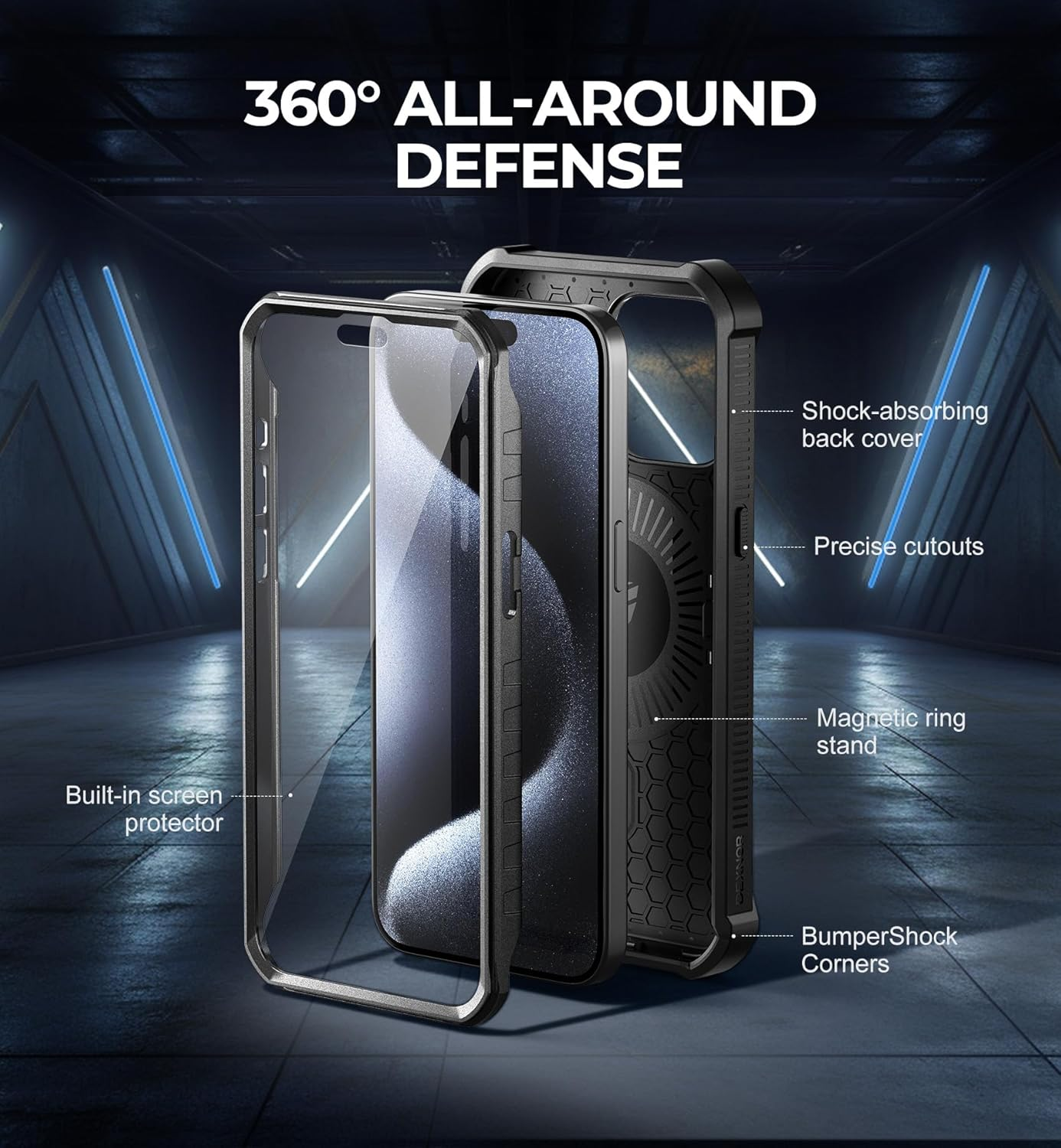 DEXNOR for Iphone 15 Pro Max Case Compatible for Magsafe[Built in Screen Protector and Kickstand]，Heavy Duty Military Grade Protection Shockproof Protective Cover for Iphone 15 Pro Max - Black