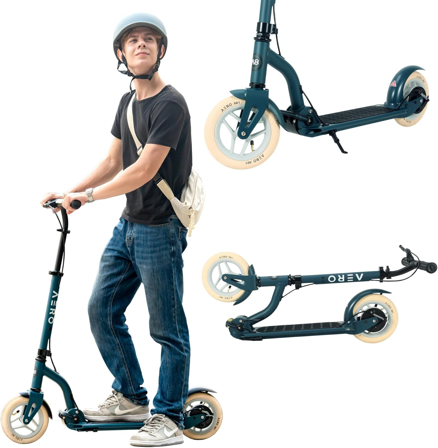 Aero Big Wheels Kick Scooter for Kids 6+, Teens & Adults | Light up Wheels, Hand Brake, Rubber Deck Mat & Shock Absorption | Foldable & Height Adjustable image number 4