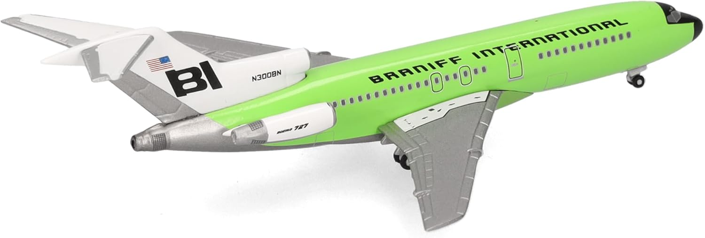 Herpa Braniff International Boeing 727-100 Model Plane - Solid Lime Green, Miniature in Scale 1:500, Collectable, Model without Base, Metal image number 3
