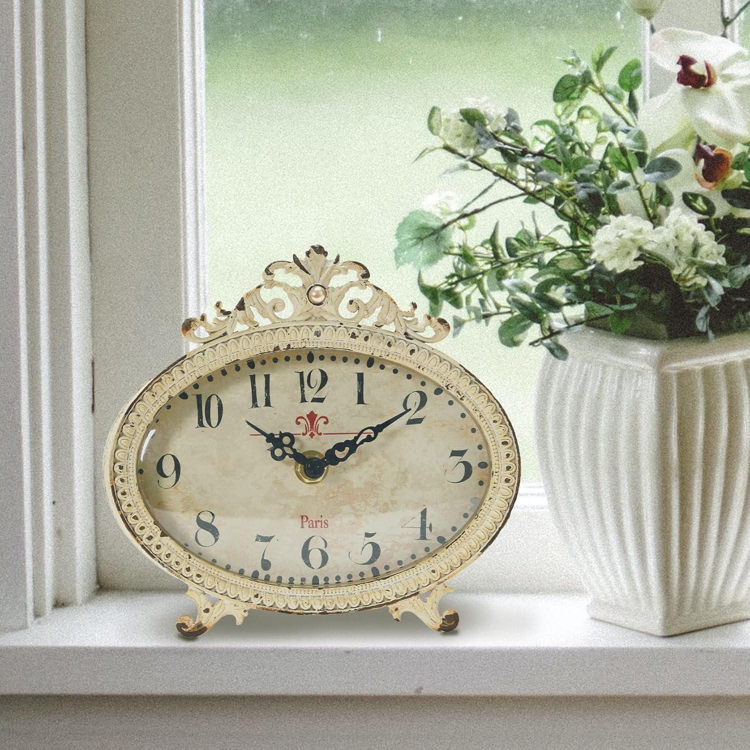 Creative Co-Op Distressed Pewter, Cream Mantel Clock image number 4