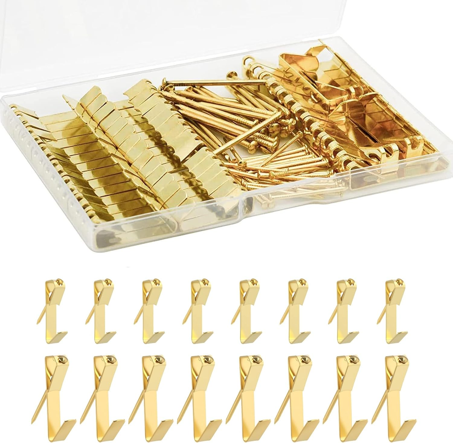 100 Pcs Picture Hanging Kit, Golden Wall Hooks with Nails, Heavy Duty Photo Frame Hangers for Drywall & Wooden Walls Includes 30LB & 50LB Hooks Minimal Damage image number 4