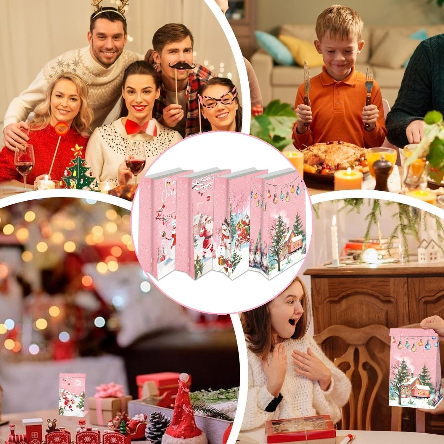 Christmas Treat Bags - 24 PCS Bags with Christmas Stickers,Christmas Bags for Gifts,Christmas Party Favors for Kids, Small Bags Assorted Sizes Baskets Decorations image number 1