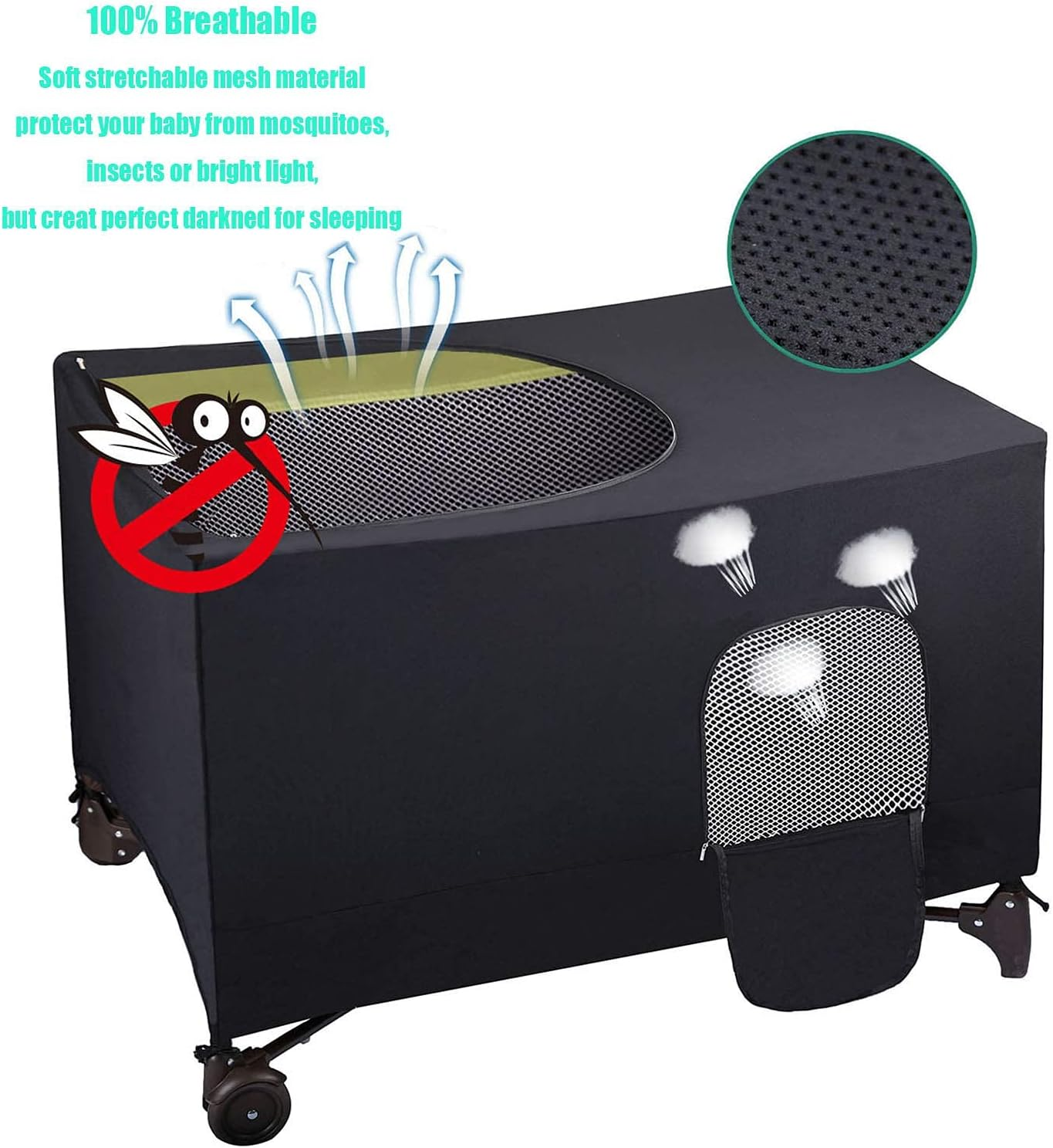 Crib Blackout Cover for Pack N Play - Travel Crib Cover, Breathable Netting Cover/Tent for Indoor or Outdoor Portable Stretchy Blackout Tent, Net Curtains image number 3