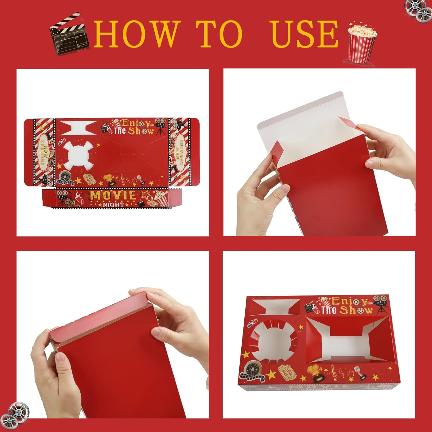 20 Pcs Movie Night Paper Snack Trays Movie Night Party Favors Cinema Theme Party Birthday Party Supplies Vintage Movie Night Family Movie Popcorn&Drink&Candy Box image number 6