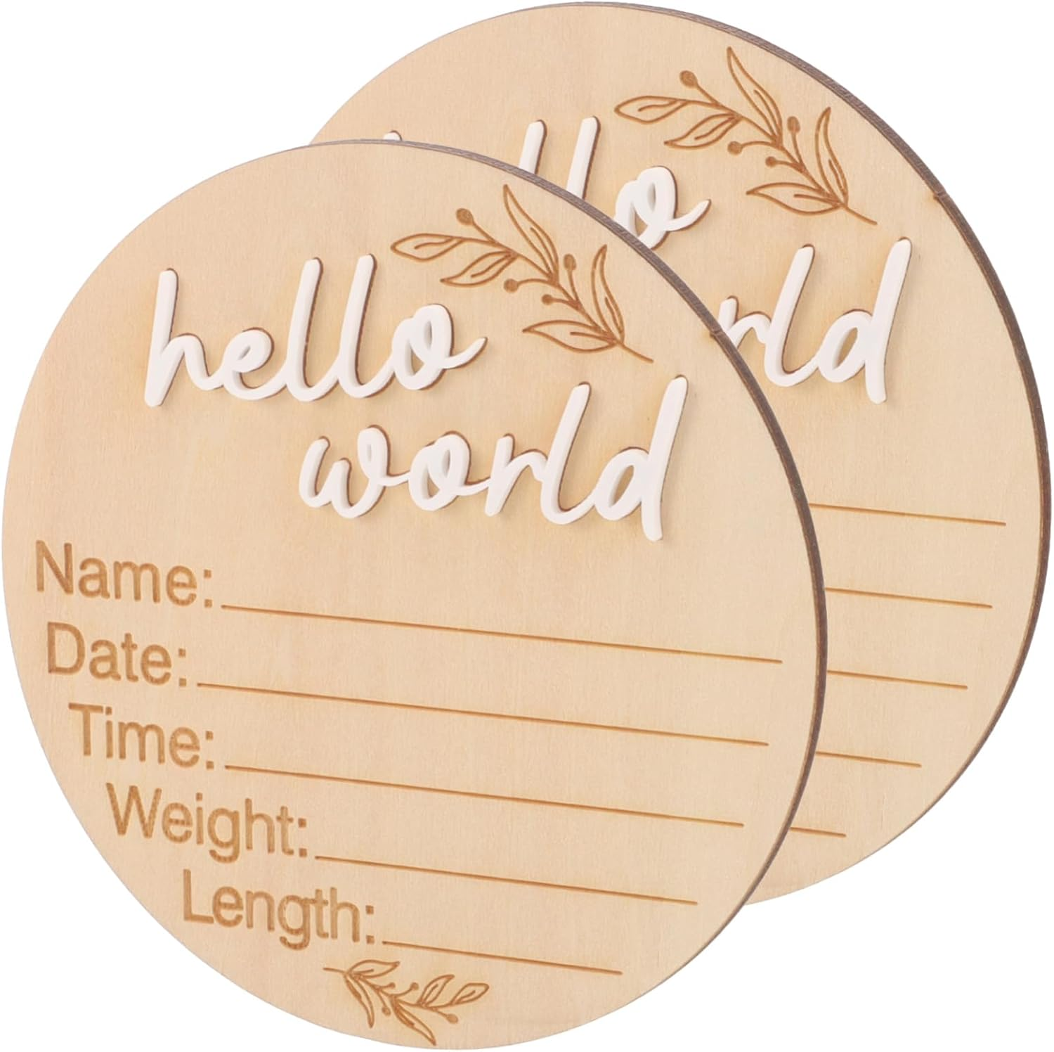 2Pcs Wooden Birth Announcement Sign for Newborns Milestone Card round Wood Name Sign for Hospital and Nursery image number 1