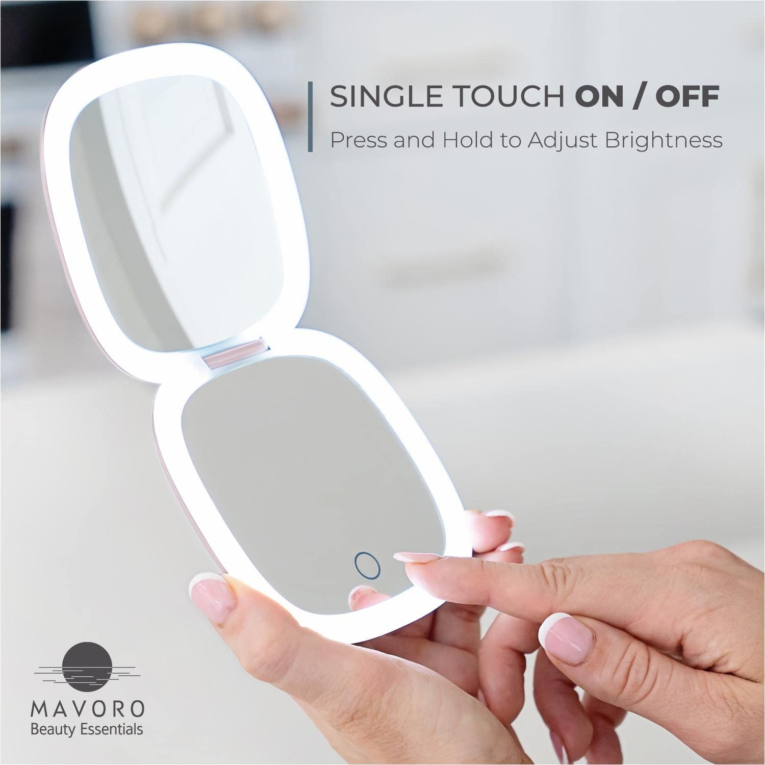 Mavoro LED Lighted Travel Makeup Mirror | 1X/10X Magnification| Rechargeable USB-C | Pocket & Purse Portable Lighted Travel Makeup Compact Mirror, Touch Sensor (Heavenly Pink) - Graphite Grey image number 7