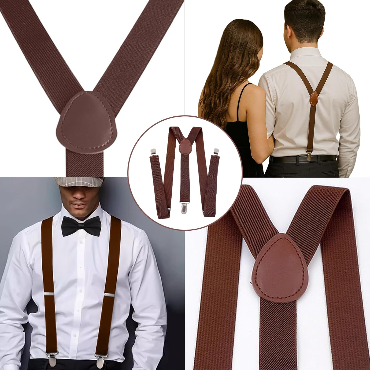 Rylaxzon Suspenders, Men'S 1 Inch Solid Straight Clip Braces, Y Back Suspenders Men - Adjustable Size Elastic Men'S Braces Wide Suspender Brace