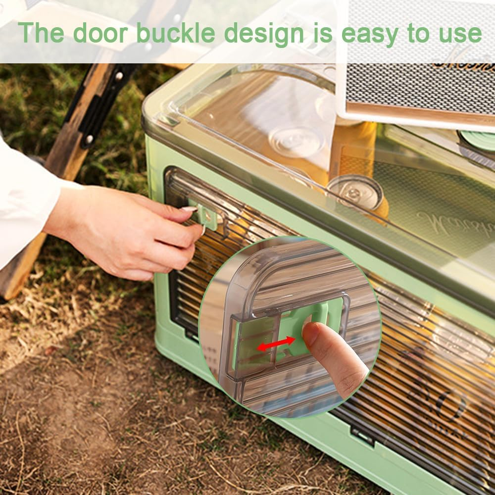 Stackable Storage Bins with Lids,Multi-Opening Storage Box，Stackable Bins with Lids and Wheels for Clothes, Snacks, Toys & Books, Collapsible Container for Home Office Outdoor Dorm (Green) image number 5