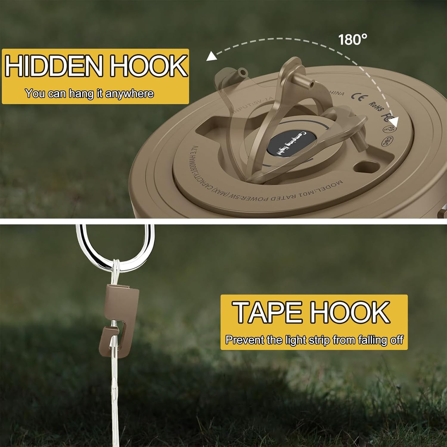 Camping String Light Lamp, 2 in 1 Rechargeable Waterproof LED Hanging Light, 32.8Ft Portable Camping Lantern for Outdoor Tent Garden Party Festival Decor - Light Yellow image number 2