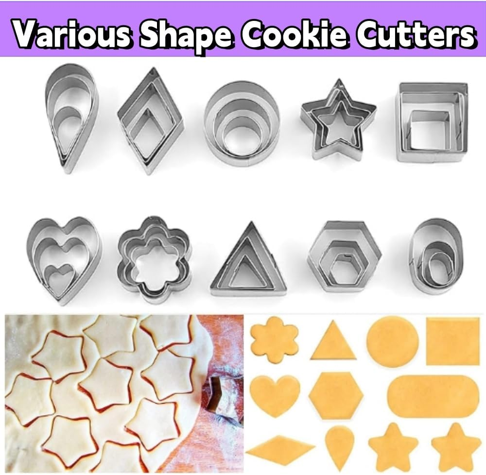Fabselection Cookie Cutter Shape Set,Mini Sandwich Cutter,Geometric Shapes Metal Scone Cutter with Iron Box,Polymer Clay Cutters for DIY Biscuit Pastry Fondant Sandwich Cake Decorating (30Pcs) image number 4