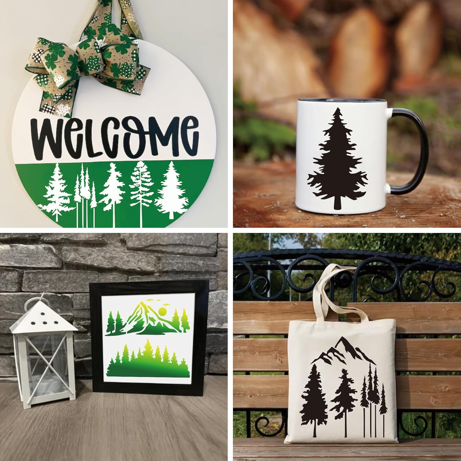 Mountain Stencils for Painting on Wood Burning Patterns Pine Tree Stencils Nature Stencil Christmas Tree Paint Template on Art Craft Canvas Wall Fabric Rock (50 Mountain) image number 3