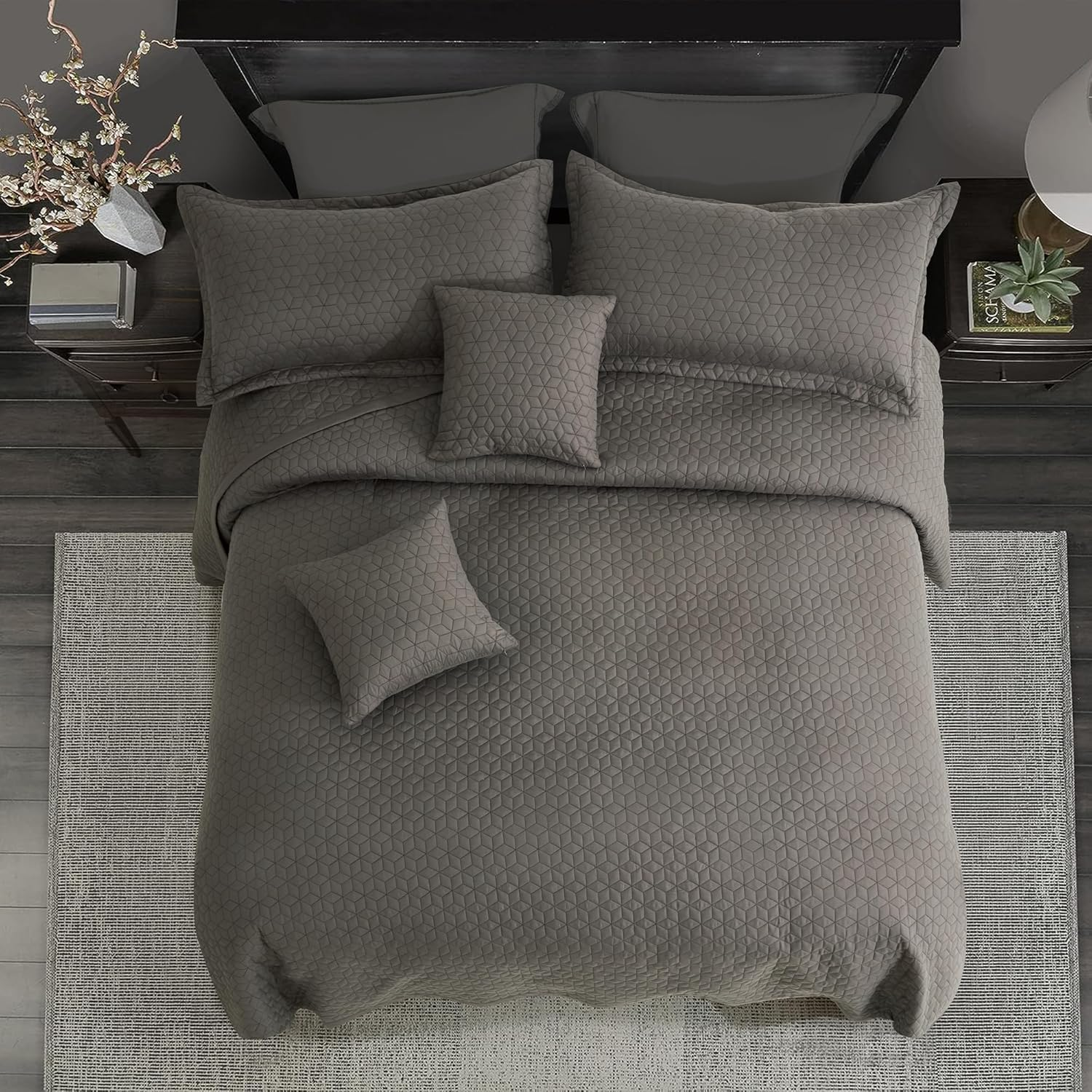 Blythease Oversized King Bedspread 128X120 Extra Wide, Modern & Contemporary Look, Lightweight Bedding Cover, Reversible, 5 Piece, 100% Microfiber, Brown - Green Jacket image number 2