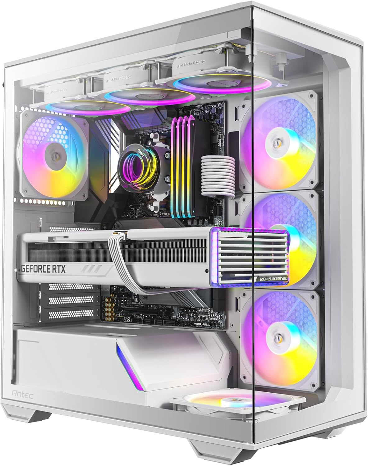 Antec C3 ARGB White, 3 X 120Mm & 1 X 120Mm ARGB PWM Fans Included, up to 8 Fans Simultaneously, Type-C，Seamless Tempered Glass Front & Side Panels, 360Mm Radiator Support, Mid-Tower ATX PC Case image number 3