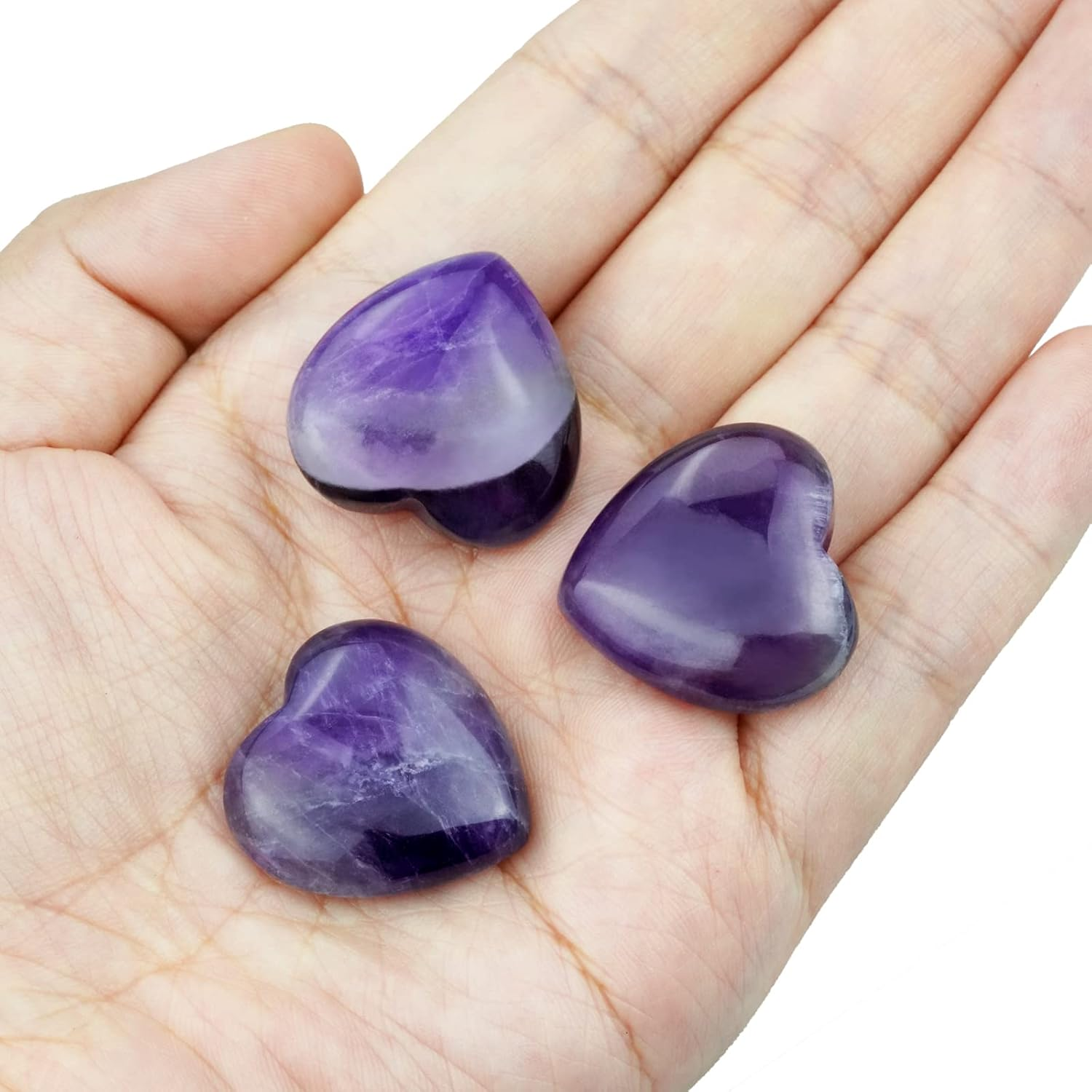 Marrywindix 10 Packs 1 Inch Healing Crystal Natural Amethyst Heart Love Carved Palm Worry Stone Chakra Reiki Balancing - Purple image number 4