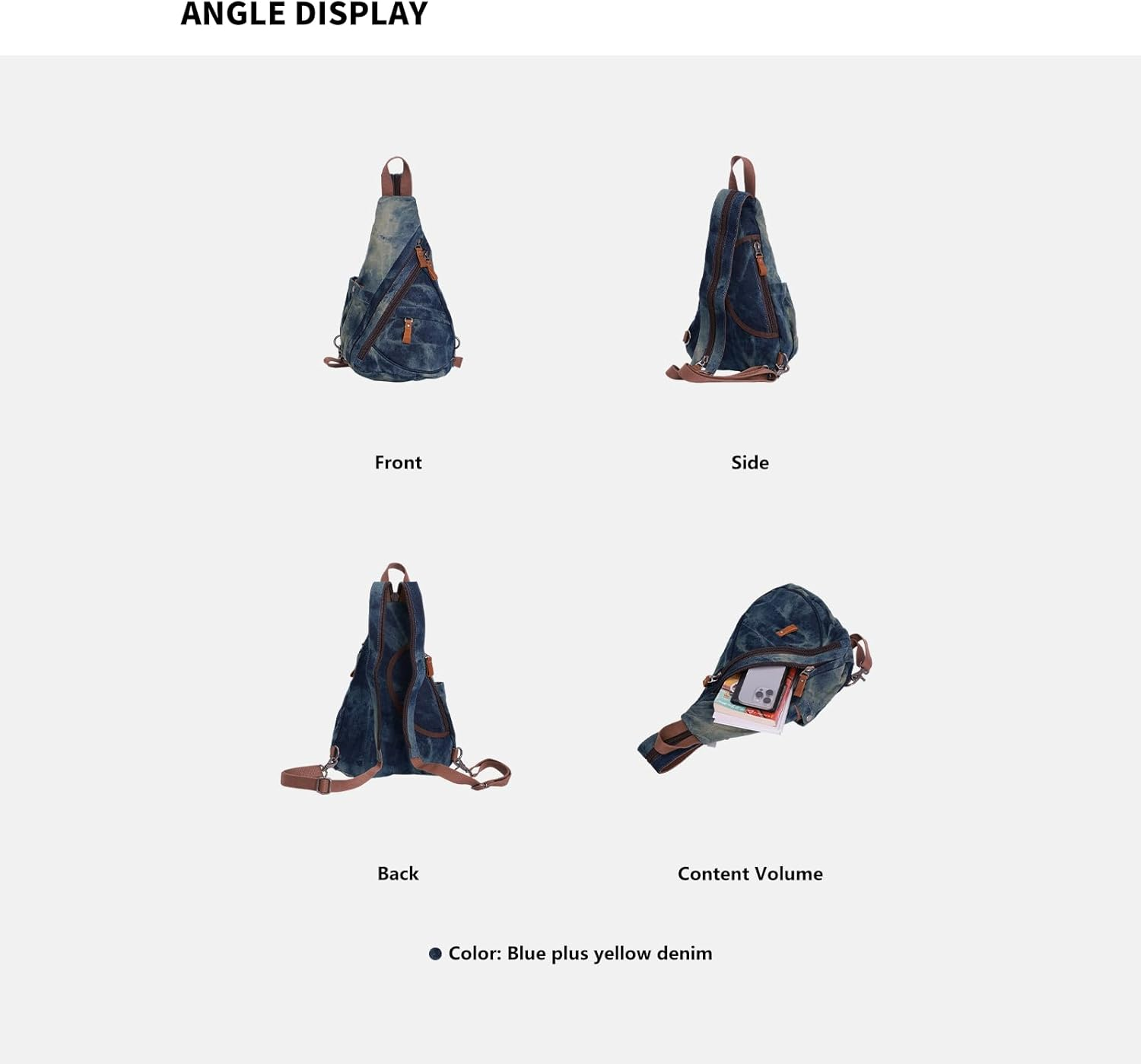 NECTAR YUNBURST Denim Blue & Yellow Canvas Leather Multi-Function Pack - Crossbody Backpack/Shoulder Casual Daypack/Rucksack for Cycling Hiking Travel | Water-Resistant | 40X28X16Cm Unisex image number 3