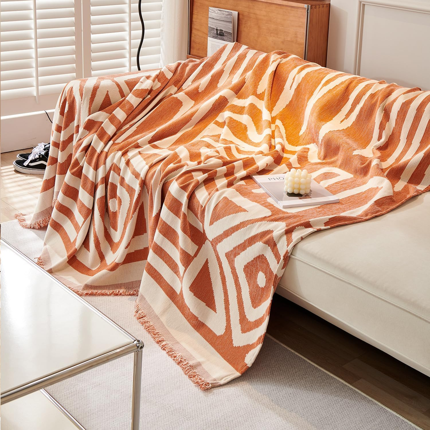 Boho Sofa Covers for Dogs Couch Sofa Covers Cushion Couch Sofa Chenille Sofa Slipcover Washable Sectional L Shaped Cover Pets Protector (Orange, XL(71" X 134"/180Cmx340Cm)) image number 1