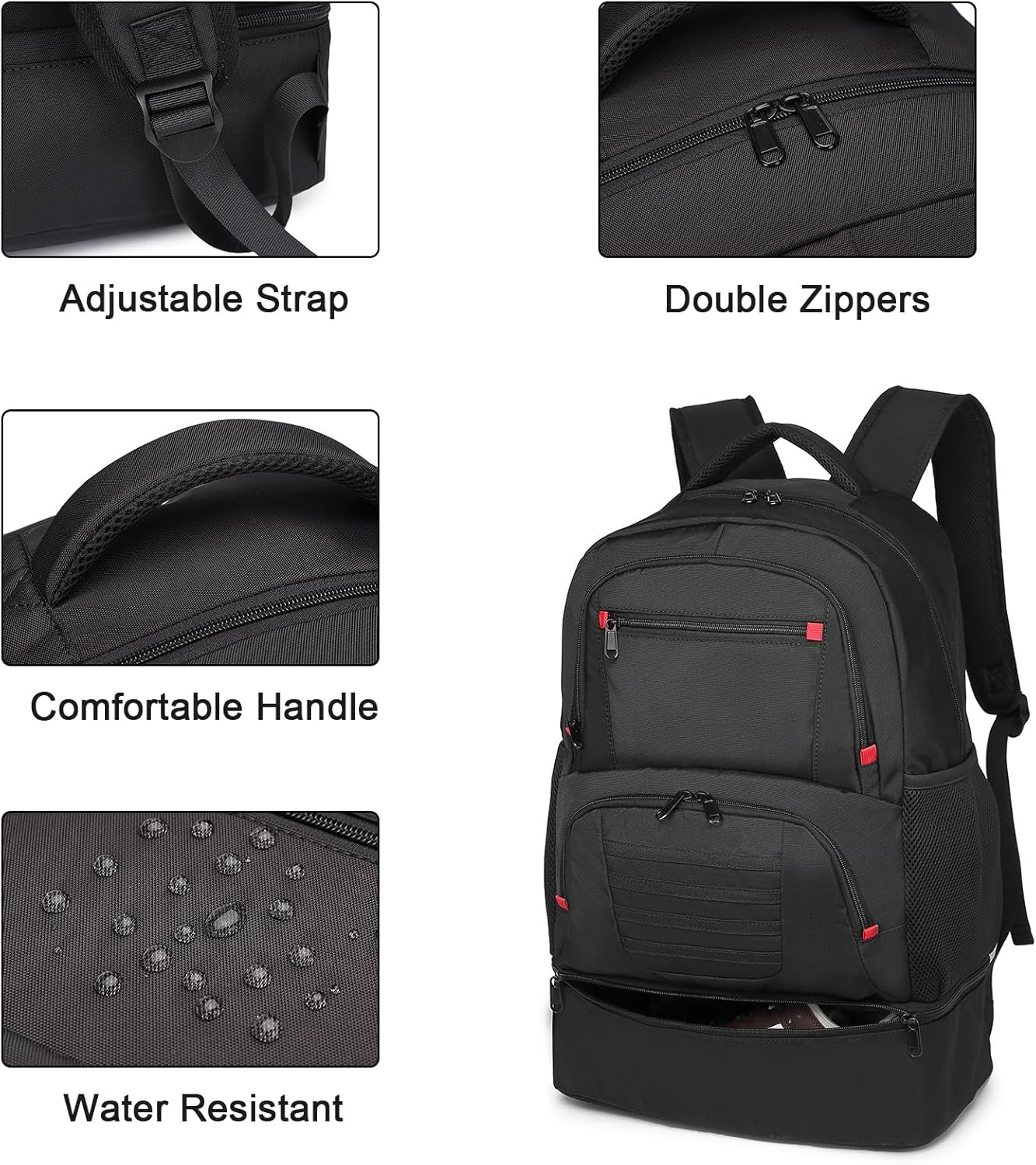 Seyfocnia Gym Backpack for Women Men, Lightweight Sports Bag Back Pack with Shoe Compartment Workout Rucksack Travel Daypack - Dark Black image number 3