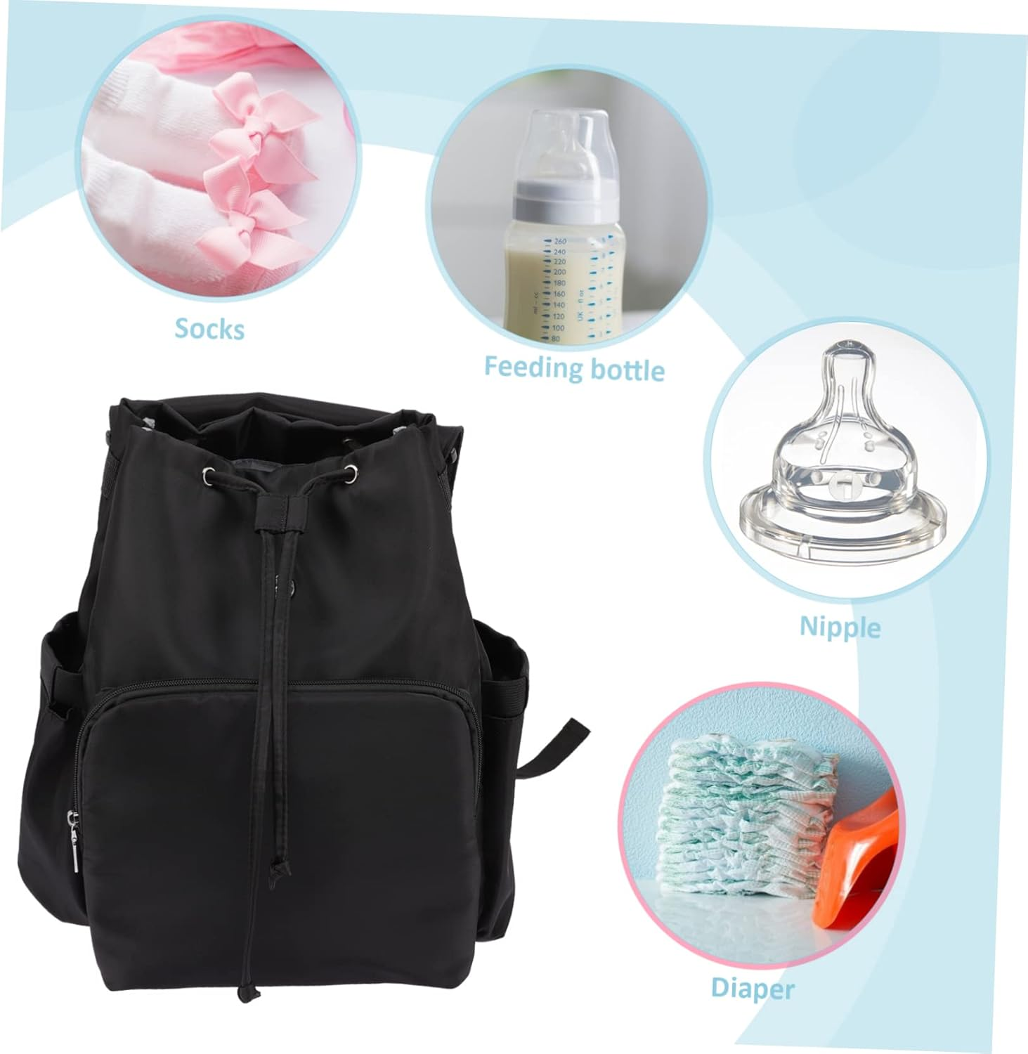 Mummy Bag Diaper Backpack Drawstring Closure Wet Dry Separation for Travel image number 3