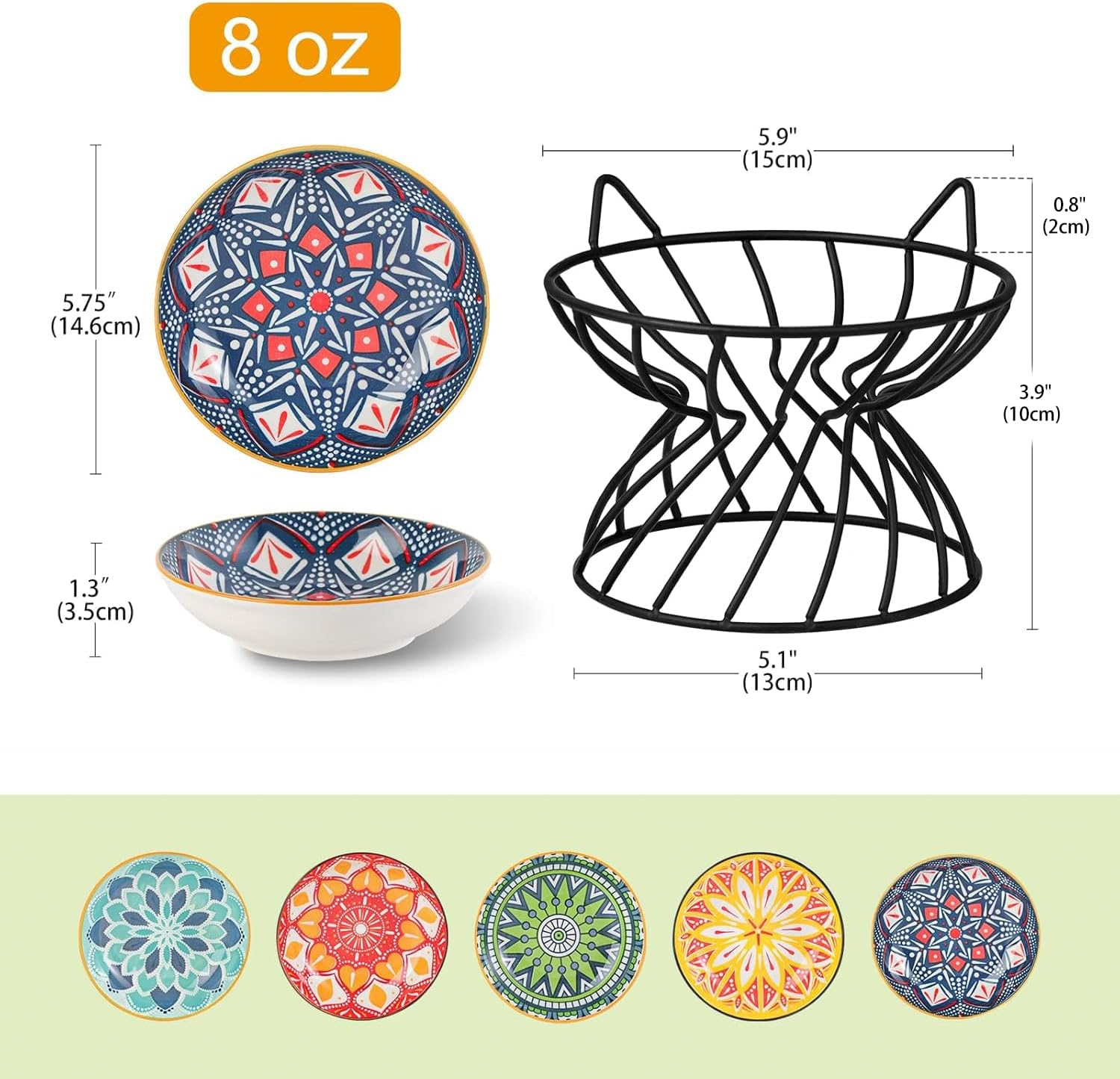 Raised Ceramic Cat Food Bowl - Elevated Cat Dish with anti Slip Stand - Wide Shallow Cat Bowl Whisker Friendly - Cute Cat Plate - Cat Feeding Bowls - Microwave and Dishwasher Safe - 8.5 Oz - 5.75 Inch image number 5