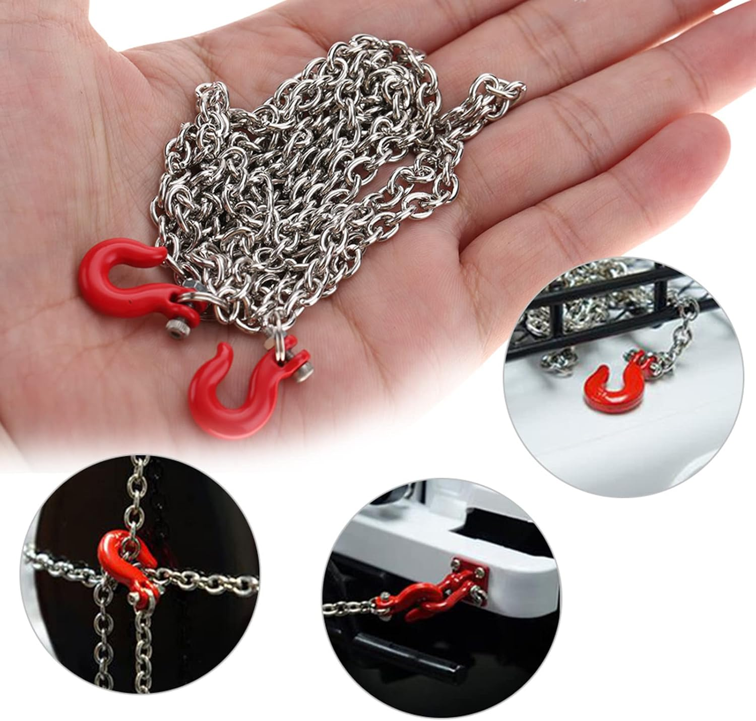 Tow Hook Trailer Chain for 1:10 RC Car Crawler, U Shaped RC Car Tow Hook for RC Climbing Crawler Car, RC Trailer Chain Hook Tow Rope for Traxxas, Hsp, Redcat, Tamiya, Axial, Scx10 image number 6