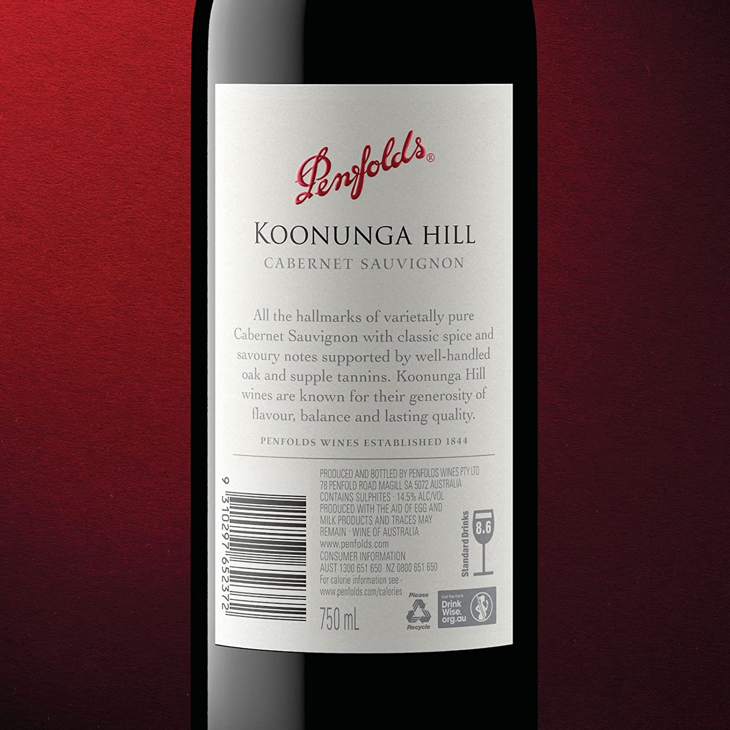 Penfolds Koonunga Hill Cabernet Sauvignon Red Wine, 750 Ml (Pack of 6) image number 3