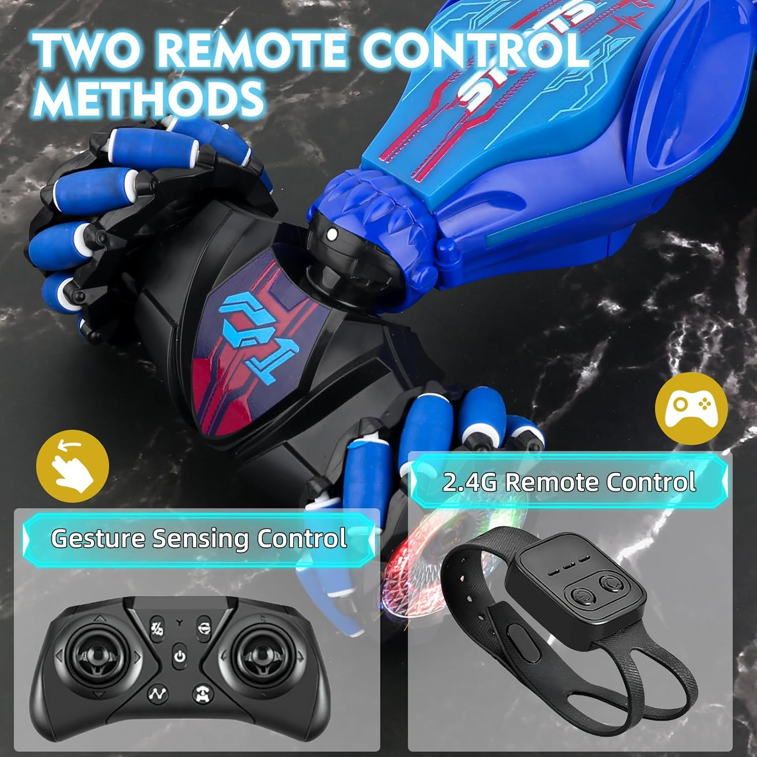 Gesture Sensing RC Stunt Car, 4WD Remote Control Transform Hand Controlled Car- 360&deg; Flips & Drifts, LED Lights, Remote Control Car for Kids Ages 6+ (Durable Design, Rechargeable Battery) image number 5