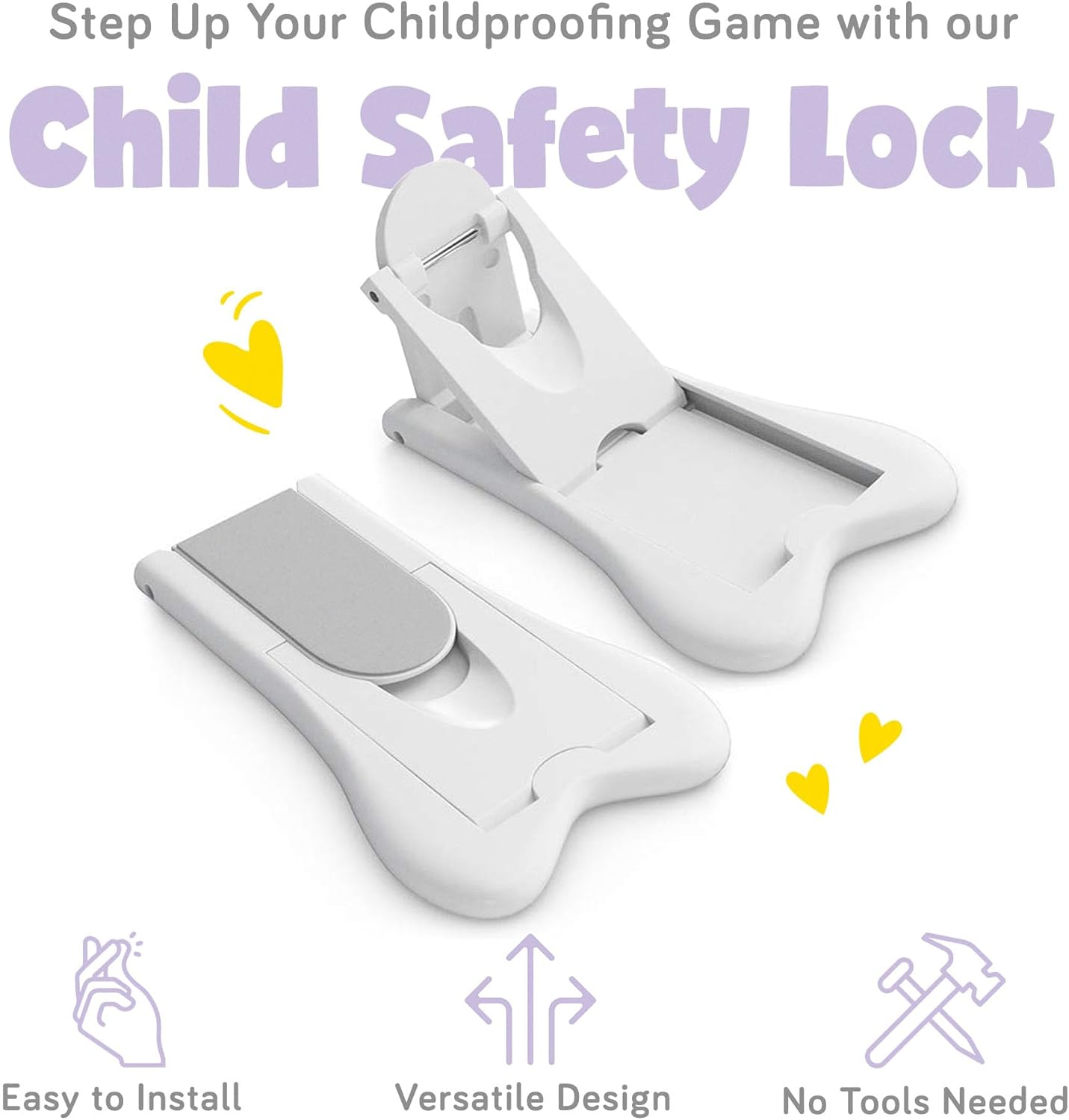 Ashtonbee Sliding Door Lock for Child Safety - Baby Proof Doors & Closets. Childproof Your Home with No Screws or Drills by (Set of 2 White) image number 2
