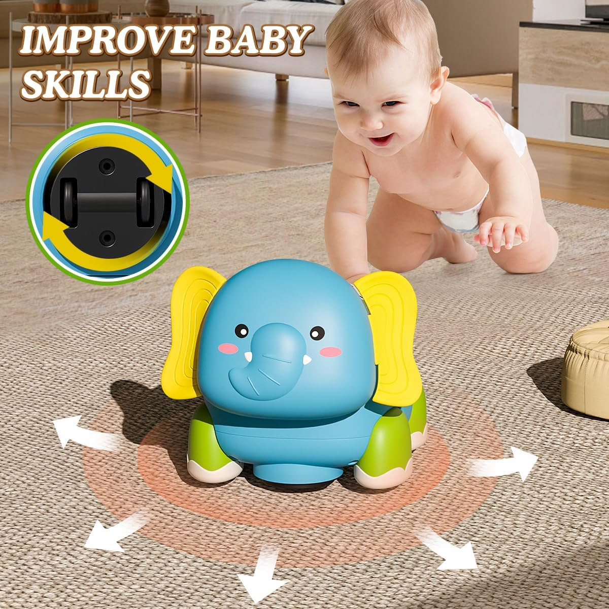 Kaekid Baby Toys 6 to 12 Months, Musical Elephant Crawling Baby Toys for 12-18 Months, Early Learning Educational Toy with Light & Sound, Birthday Toy for Infant Toddler Boy Girl 1-2 Year Old image number 2