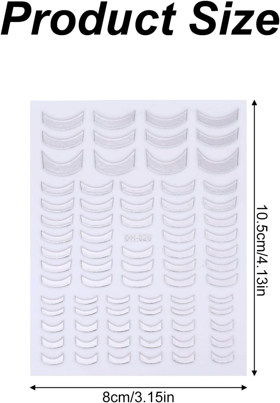 8 Sheets Glitter French Tip Nail Stickers, 3D Self-Adhesive Nail Decal with Curved Lines Design Women DIY Manicure Decoration Supplies image number 1