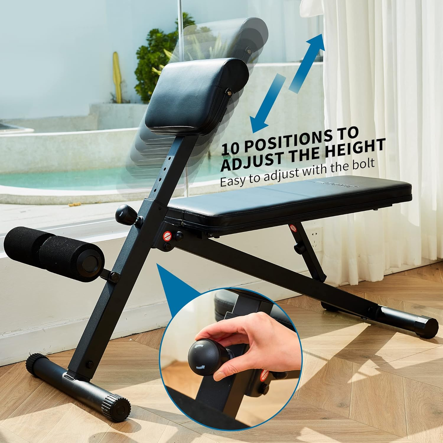 Leikefitness Roman Chair Adjustable Weight Bench Foldable Workout Exercise Full Body Strength Training Preacher Curls Black image number 4