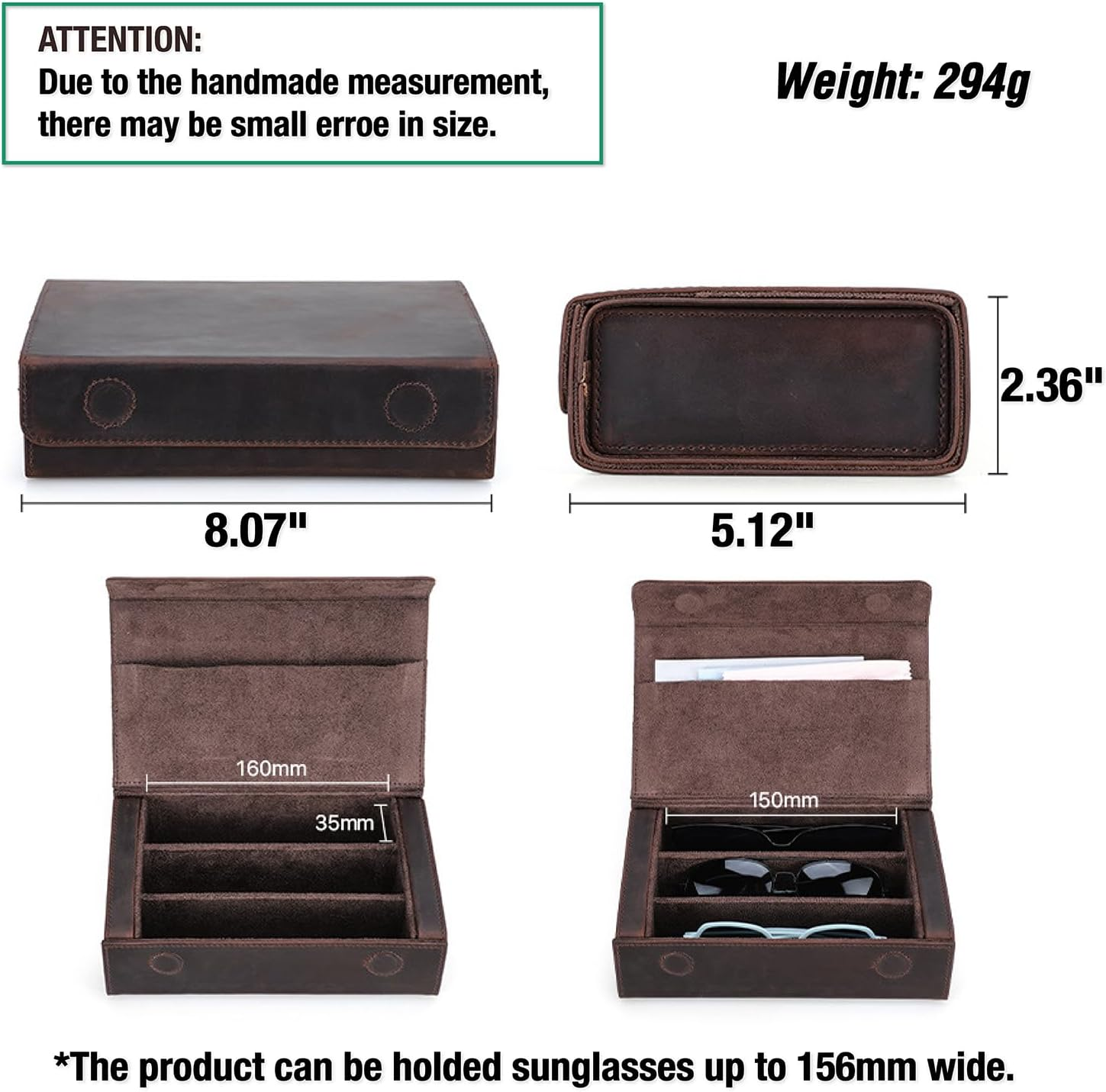 Catapurus Sunglasses Organizer Case for Man & Woman, Top Grain Leather & Handmade, Portable Travel Eyeglasses Storage Holder image number 1