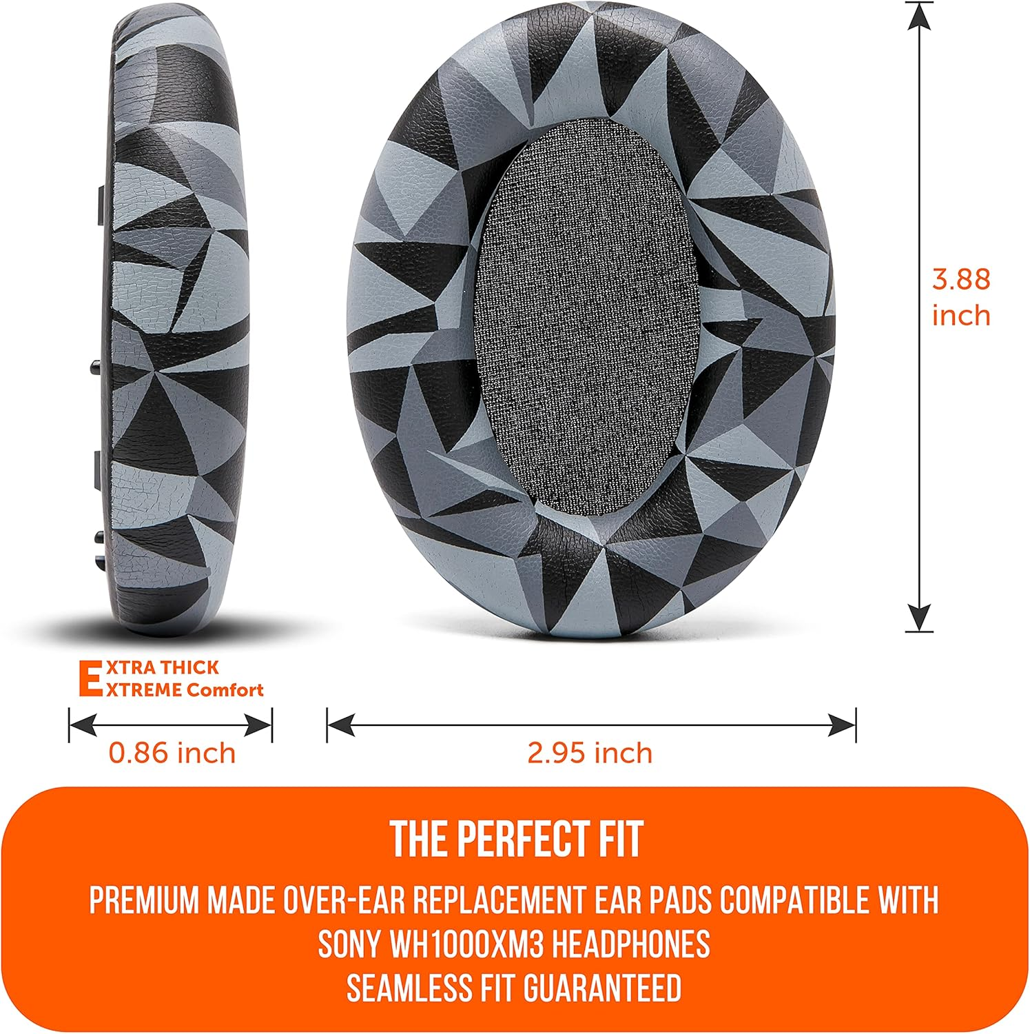 WC Wicked Cushions Replacement Ear Pads for Sony WH1000XM3 Over-Ear Headphones - Softer PU Leather Cushions, Luxurious Noise Isolating Memory Foam, Added Thickness (2021 Updated) (Geo Grey) image number 6