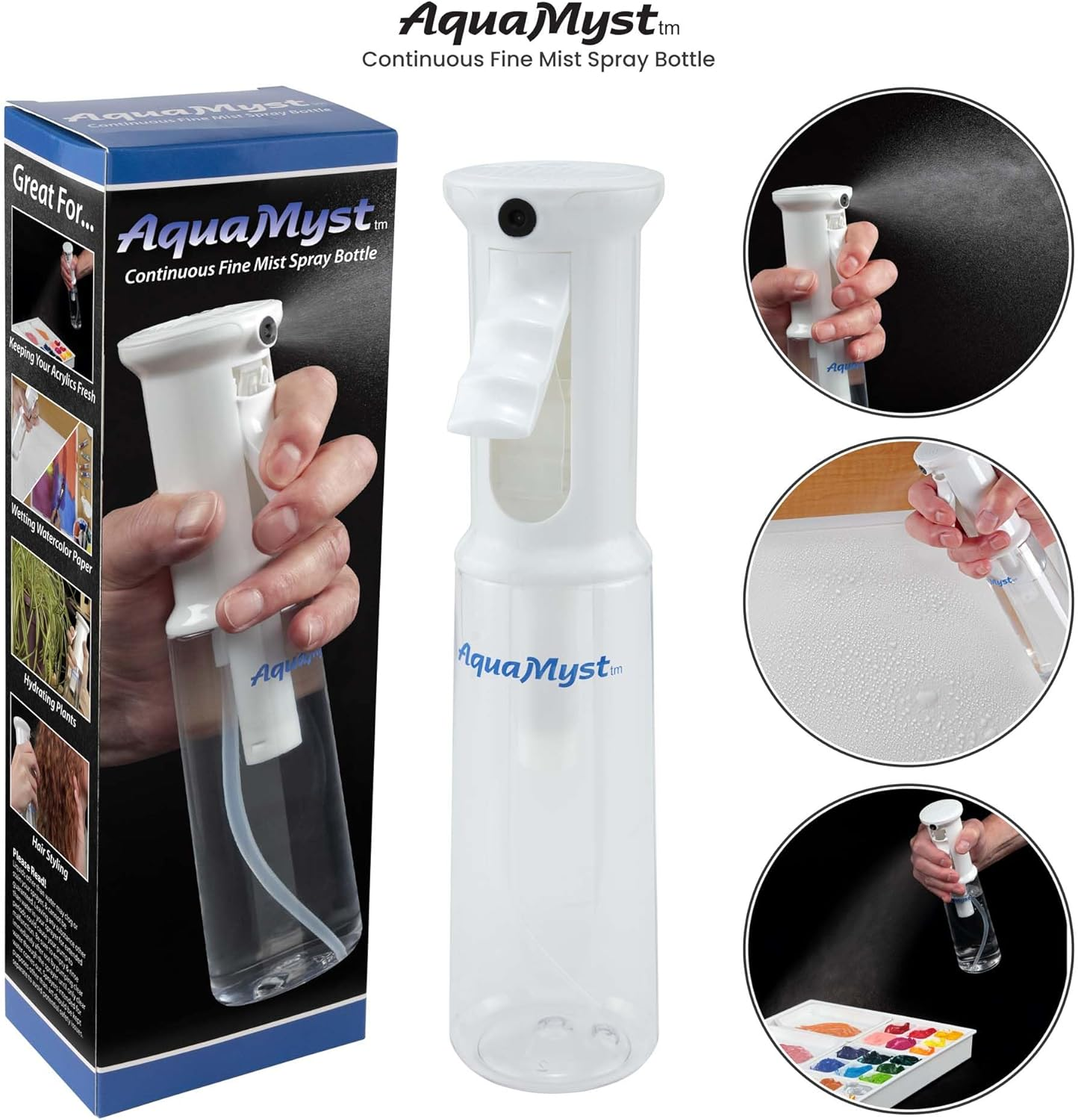 Creative Mark Aquamyst 300 Ml Continuous Mist Spray Bottle - 2-Pack - Ergonomic Plant Mister - Water Mister Spray Bottle W/Pre-Compression Technology, Drip-Free 0.3 Mm Nozzle, Clear 10.14 Oz Bottles image number 2