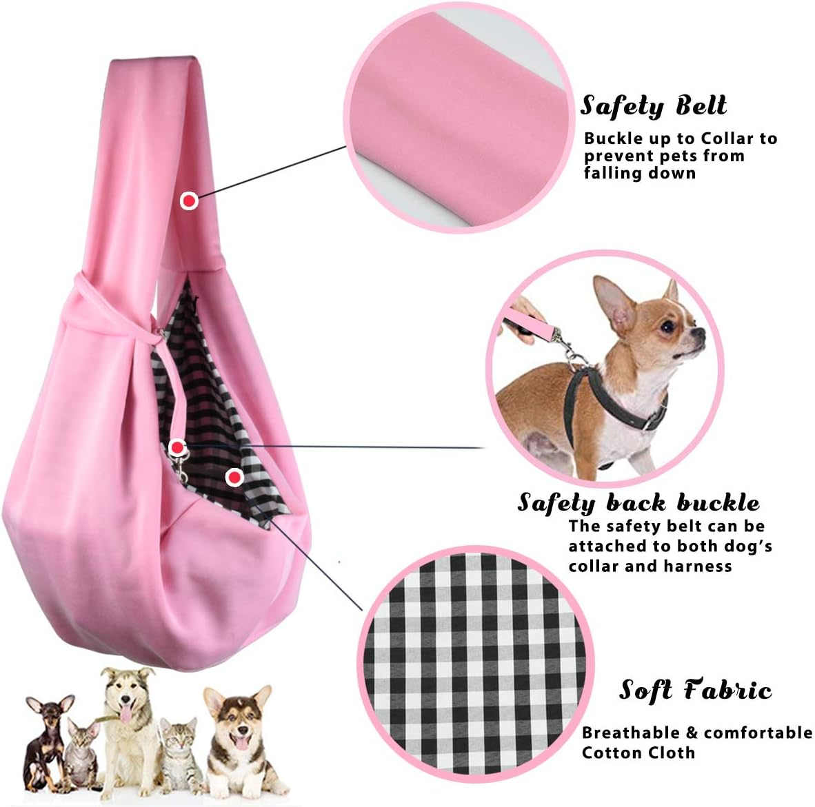 Dog and Cat Sling Carrier Little Pet Carrier Shoulder Crossbody Pet Slings for Outdoor Traveling Subway (Pink) - Pink image number 4