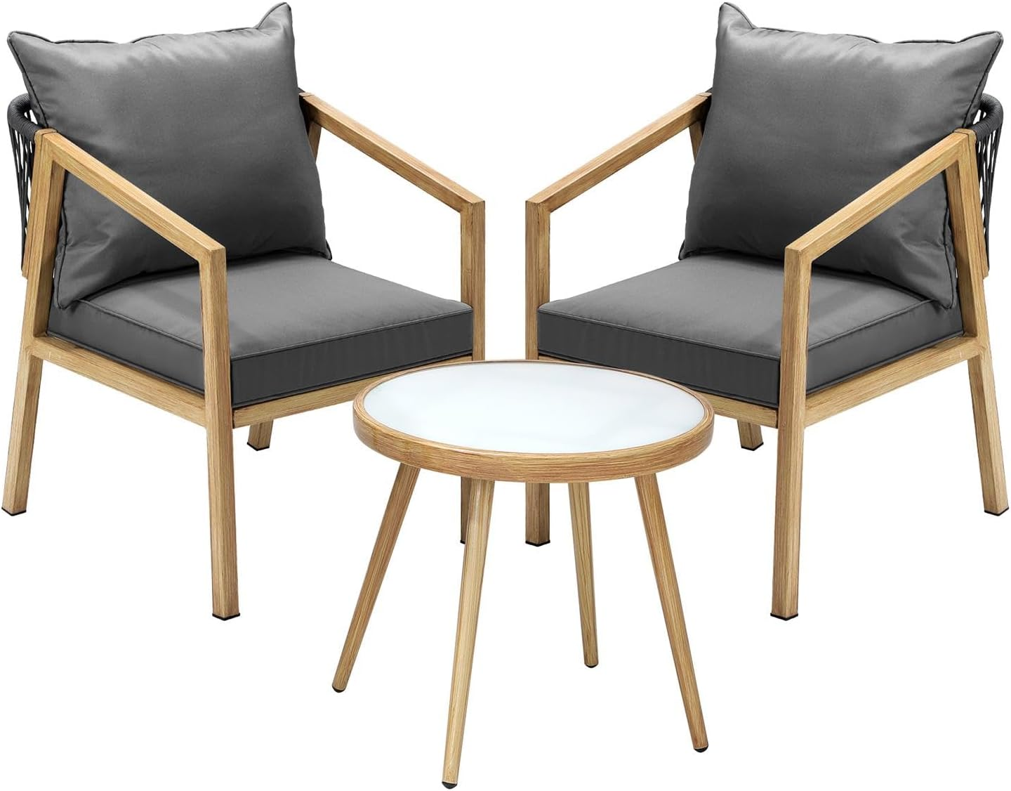 Livsip 3Pcs Outdoor Table and Chairs Patio Garden Outdoor Furniture Bistro Set with Cushion image number 5