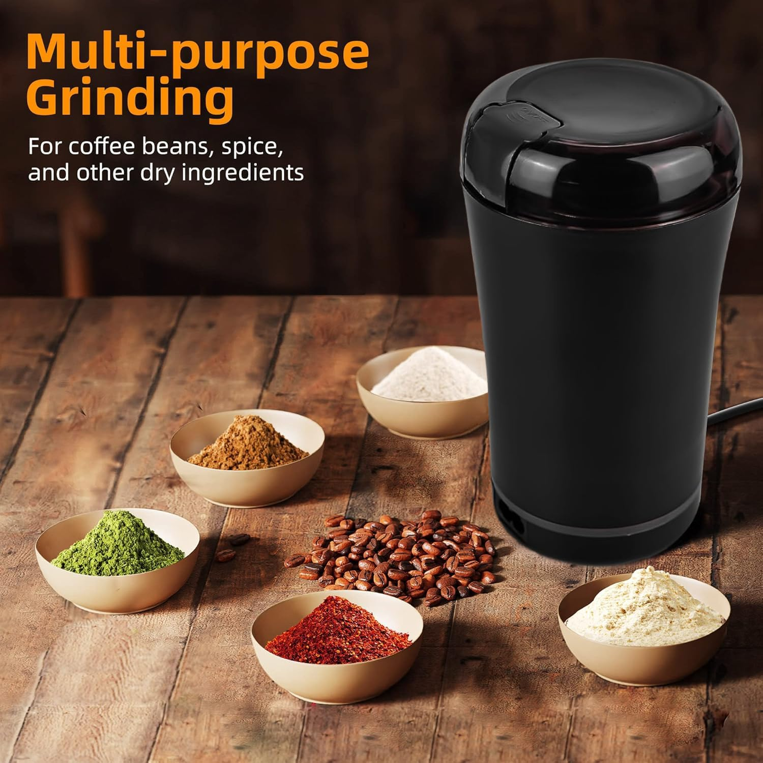 Electric Coffee Grinder, Espresso Bean Spices Grinder, One Touch Portable - 150W, for Coffee, Spices, Herbs, Nuts, Grains image number 5
