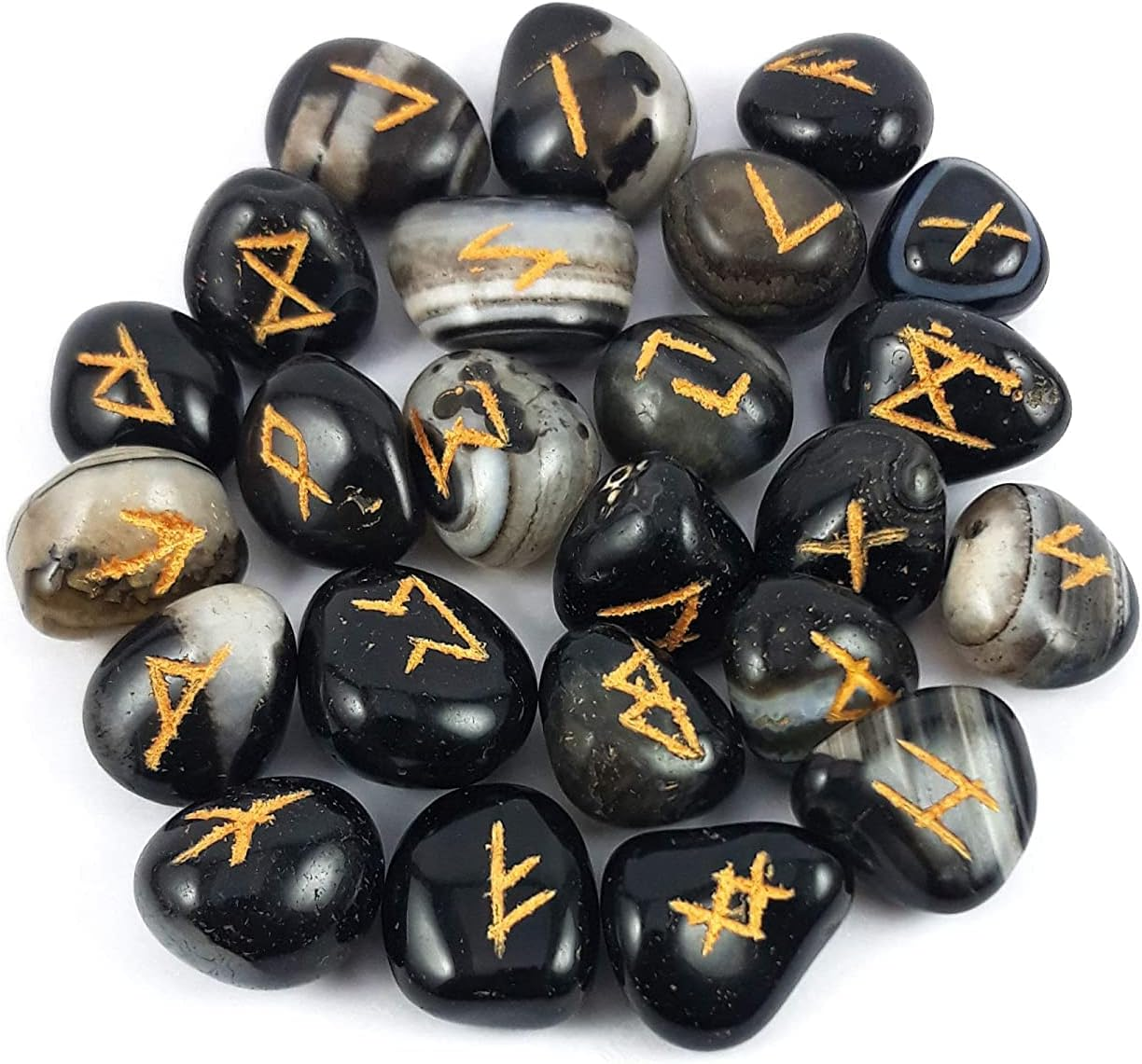 Black Onyx Rune Stones Set | Crystal Viking Alphabet Elder Futhark Wicca Norse Divination Gemstones image number 2
