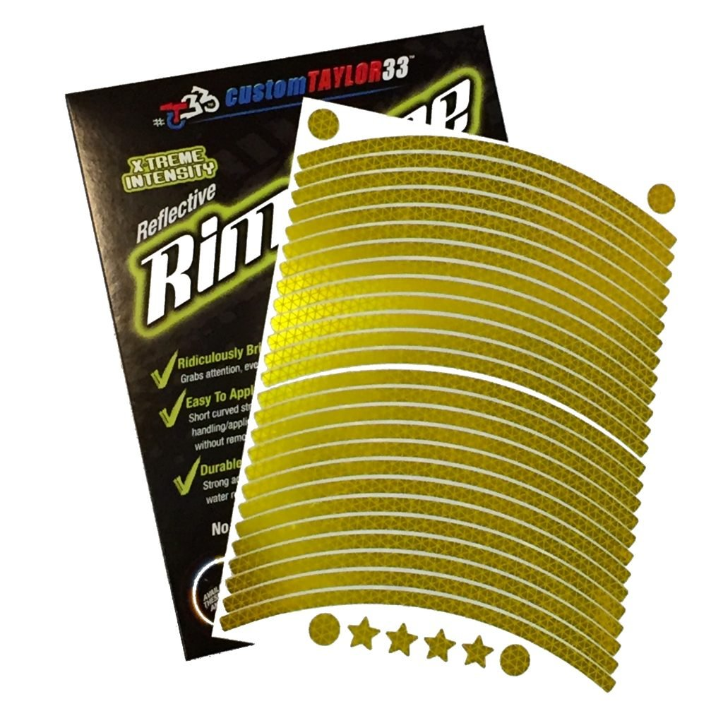 Customtaylor33 (All Vehicles) Yellow/Gold High Intensity Grade Reflective Copyrighted Safety Rim Tapes (Must Select Your Rim Size) 17 (Rim Size for Most Sportsbikes) image number 2