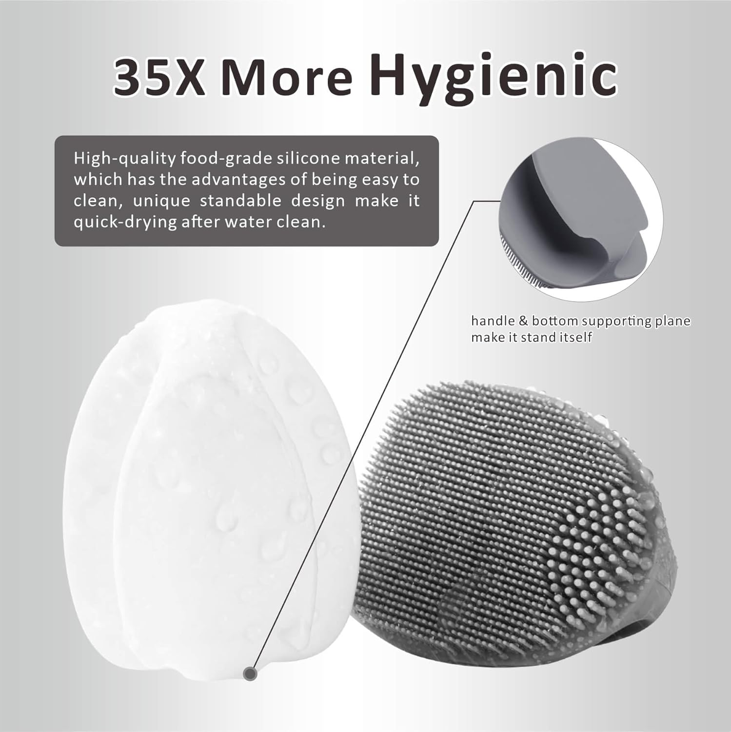 Hieerbus Silicone Facial Cleanser, Manual Exfoliating Brush, Handheld Facial Cleansing Brush for Women Men Remove Pores Cleansing Massage (Grey + White) - Black+Gray image number 4