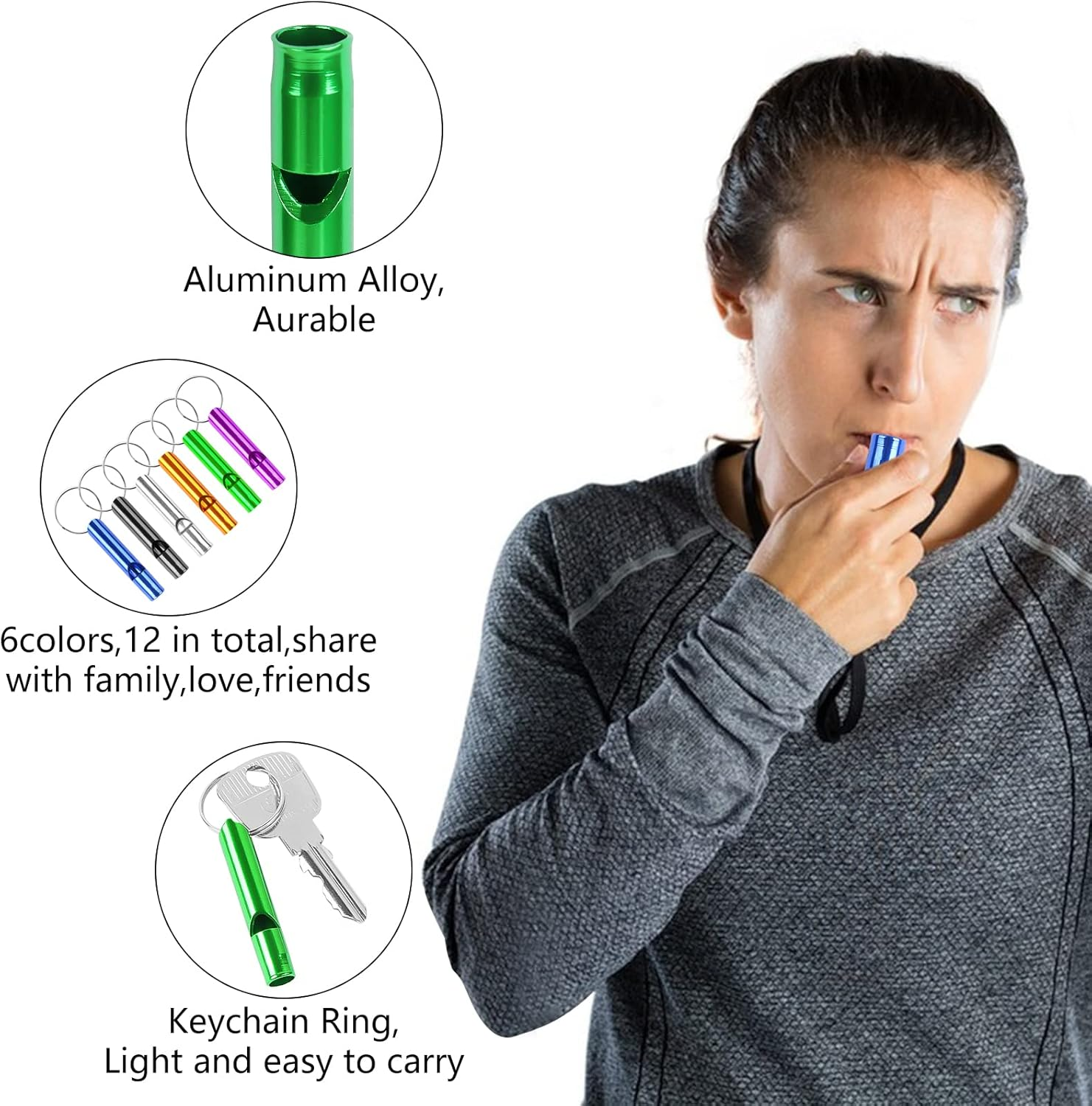 MIDELONG 6 Pcs Emergency Whistle with Key Chain, Aluminum Extra Loud Safety Survival Whistle Keychain for Outdoor Sports Camping Hiking Boating Hunting, 6 Colors
