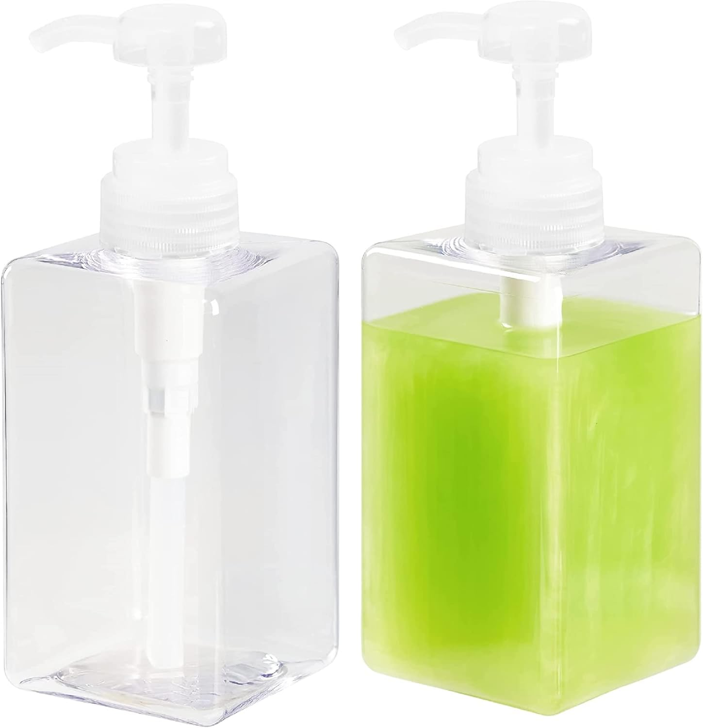 UVIVIU 450Ml(15.3Oz) PETG Cream Refillable Bottle, to Fill Shampoo & Shower Gel & Hand Sanitizer Square for Bathroom (Clear 2 Pack) image number 5