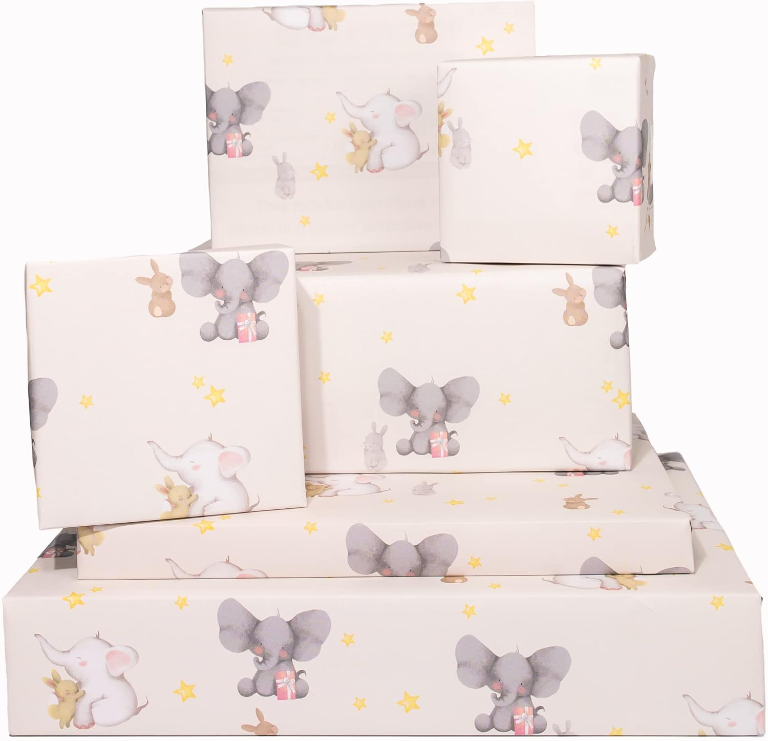 CENTRAL 23 - Elephants and Bunnies Wrapping Paper - 6 Sheet for Gift Wrap for Babies - Baby Shower - Christening - Baptism - Stars - Rabbit - Bunny - Made in the UK image number 2