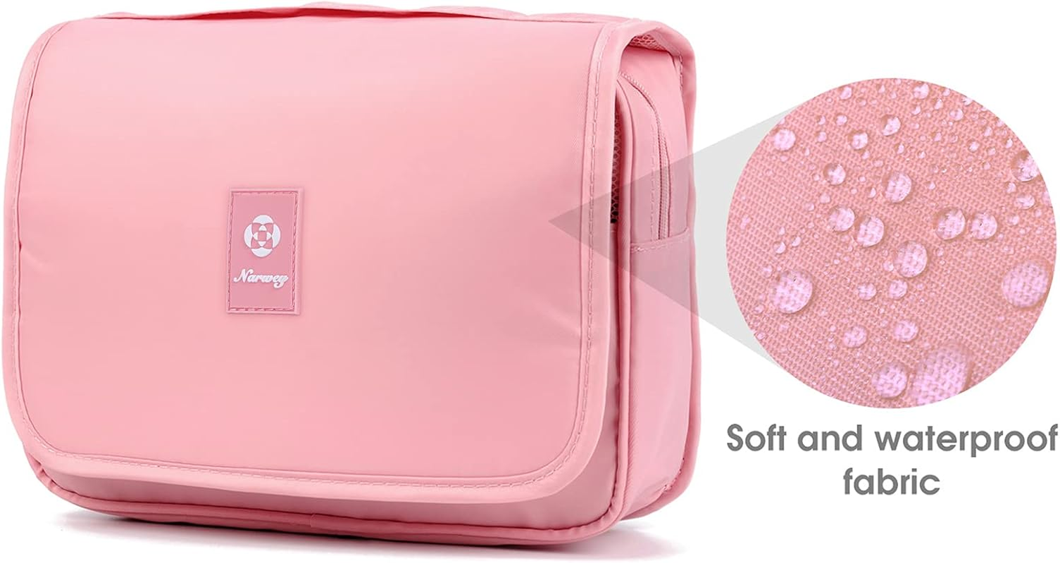 Narwey Small Hanging Travel Toiletry Bag for Women, Travel Bag for Toiletries, Makeup Bag Organizer Make up Bags Cosmetic Bags for Girls, Pink, 1 Count (Pack of 1)
