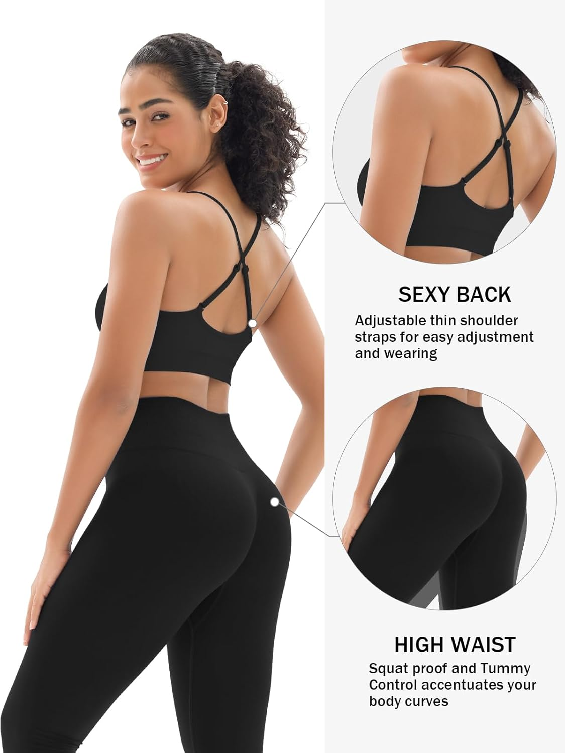 Seamless Workout Sets for Women 2 Piece Adjustable Strappy Sports Bra with High Waisted Butt Lifting Leggings Gym Sets image number 1