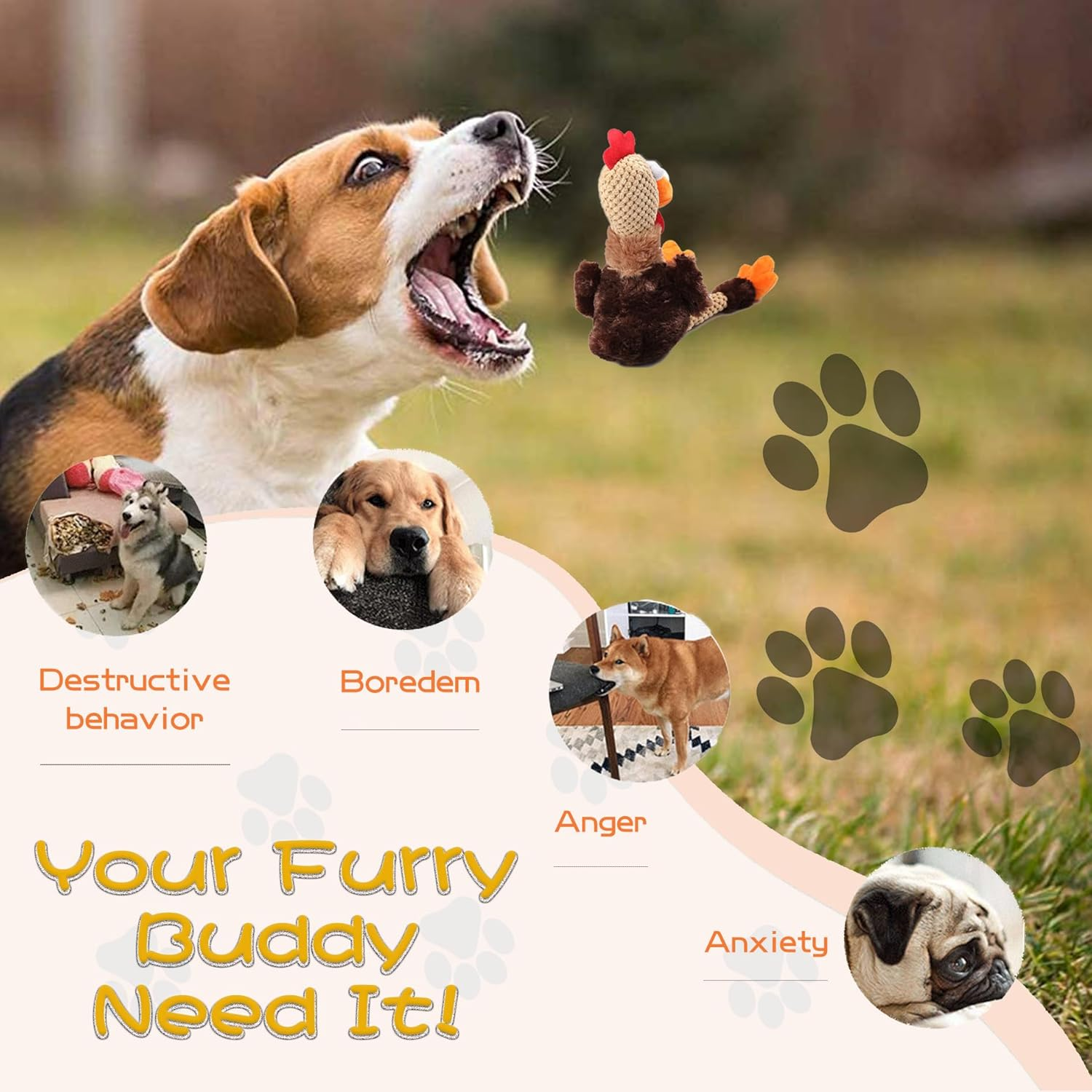 Dog Plush Toy, Squeak Toy, Turkey Dog Toys - Designed for All Dogs, Puppy Toys, Large Dogs - Keep Them Busy with Plush Dog Puzzle Toy image number 4