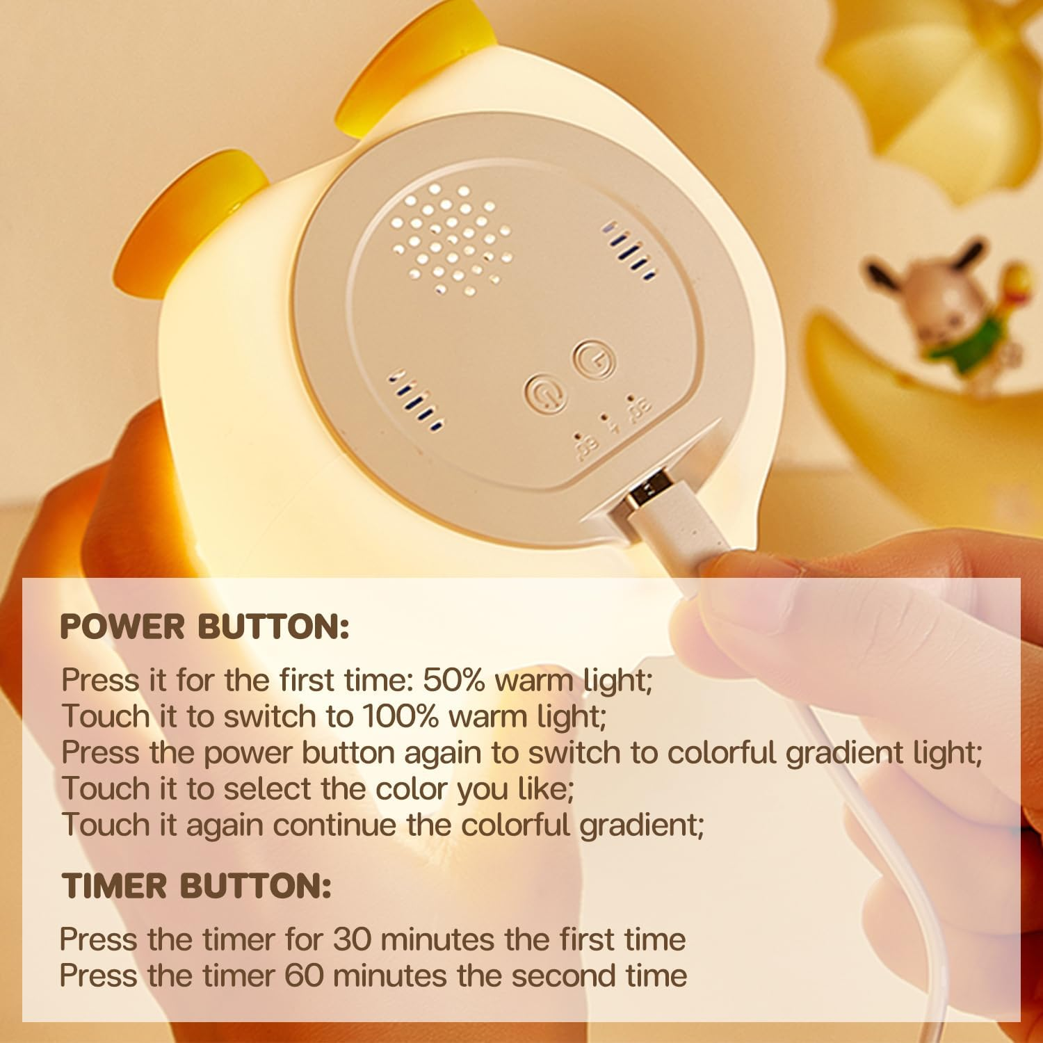 Slotlien Night Light, Timer Kids Night Light, Cute Animal Baby Nursery Lamp, Squishy Silicone Touch Lamp, Dimmable Night Lamp, Kawaii Rechargeable LED Nightlight, Gifts for Kids Baby Women (Duck) - Panda image number 4