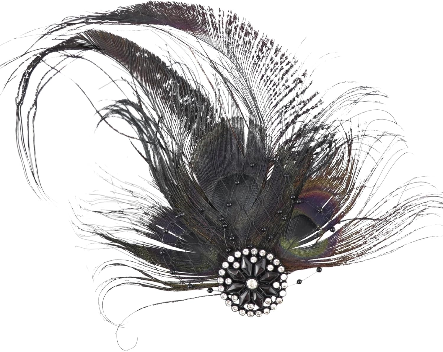 FERCAISH Women'S Feather Mesh Hair Clip 20S Hair Clip Vintage Costume Hair Accessories Fascinator Headwear for Women Birthday Wedding Party (Black) image number 5